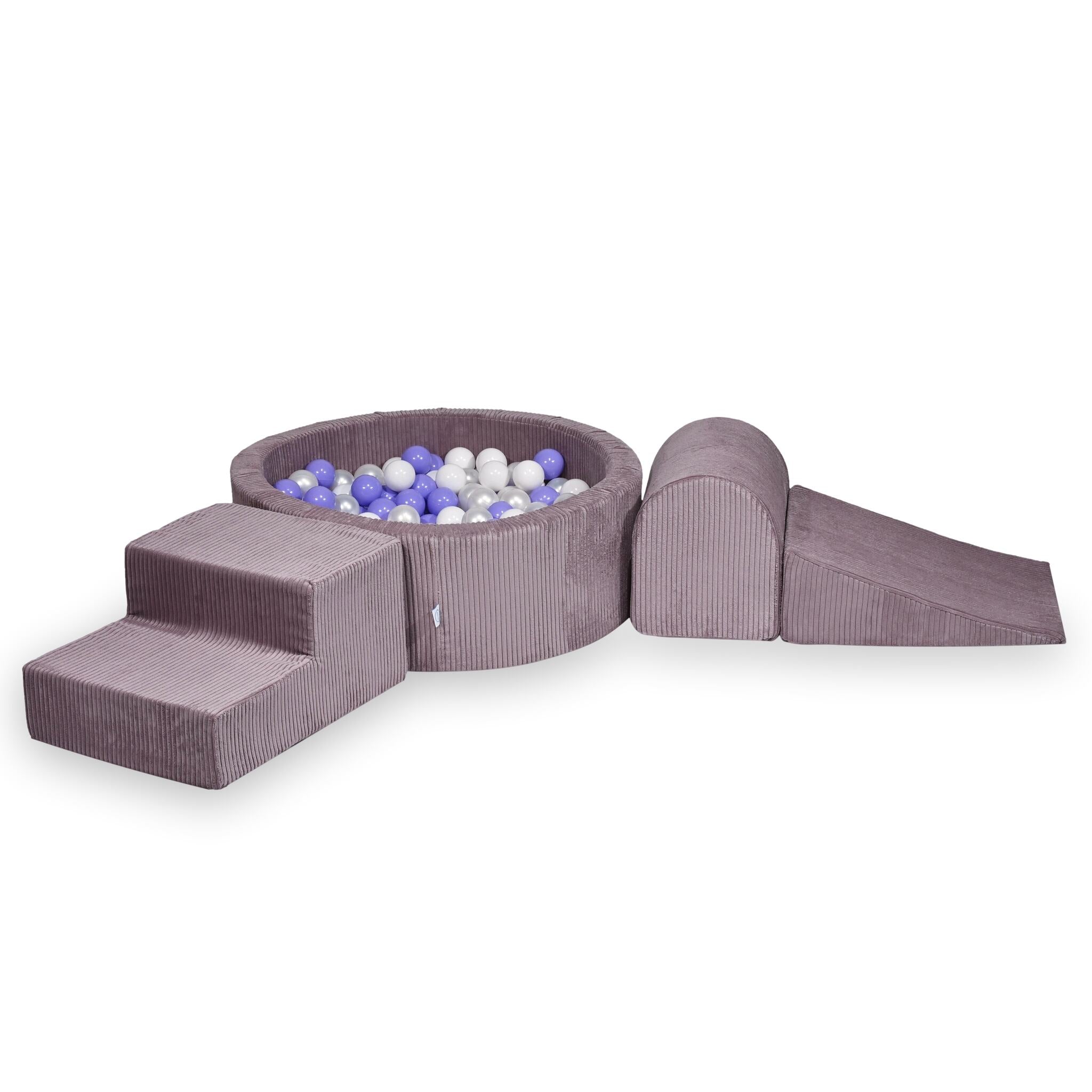 Schaumstoffspielbereich mit rundem, geripptem, lavendelfarbenem Pool (90 x 30 cm) + 200 Bällen