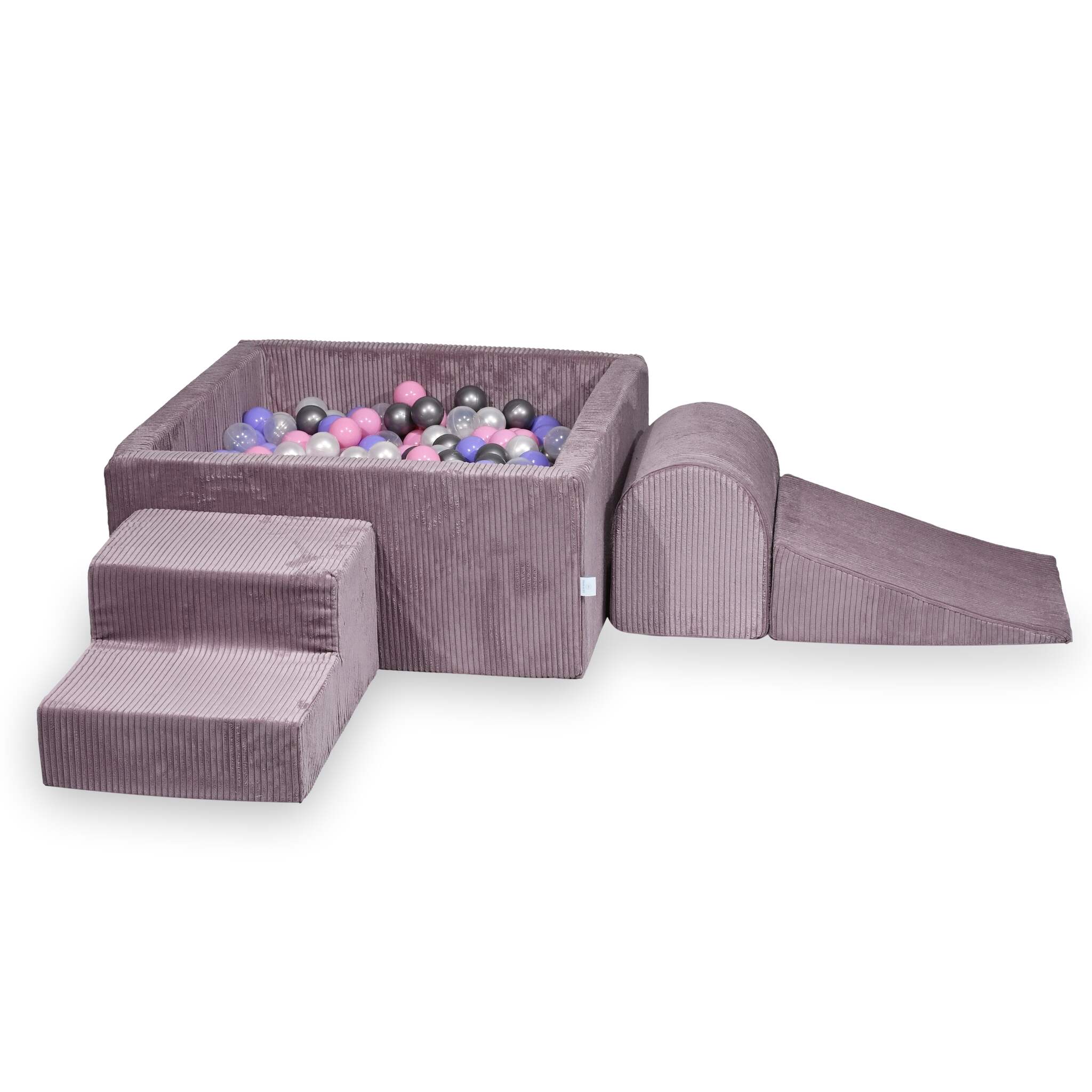 Schaumstoff-Spielbereich mit quadratischem Bällebad, Kinderspielset 90x90x40 cm, gerippt, lavendelfarben + 400 Bälle
