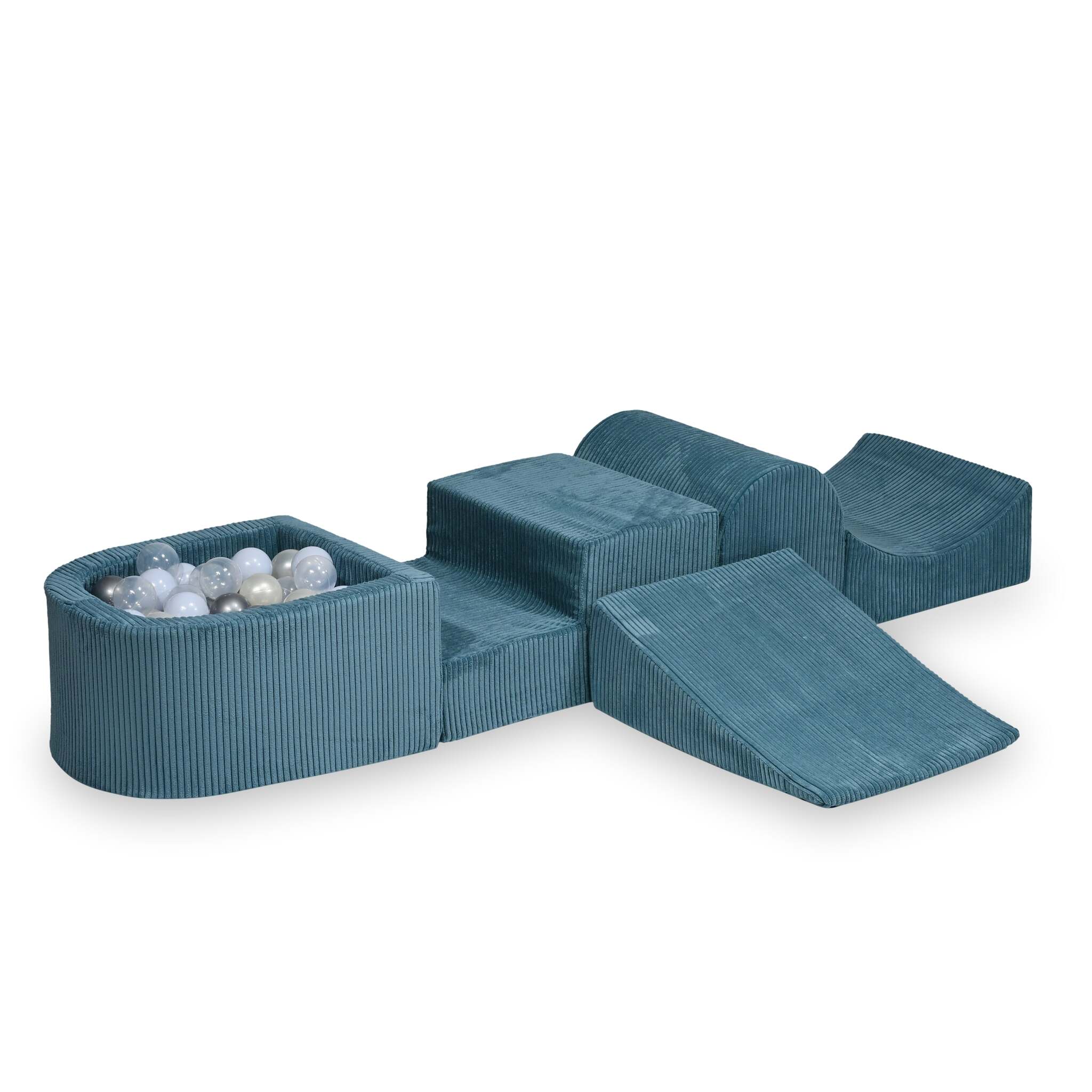 Schaumstoffspielbereich mit Hügel und blauem Mikrorippenbecken + 100 Bälle