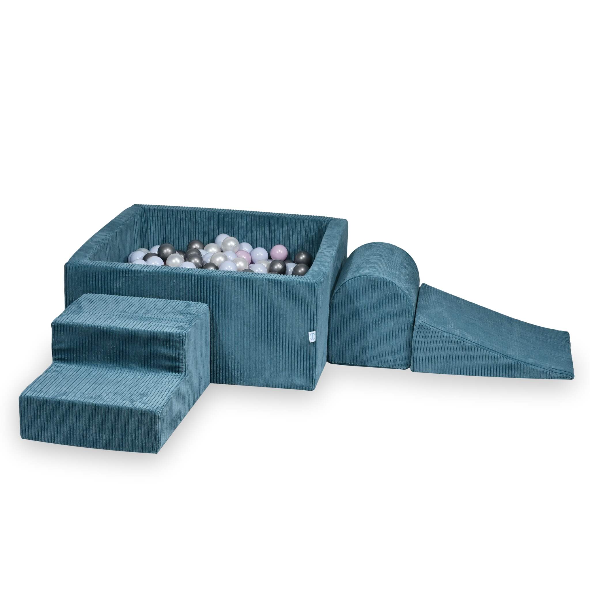 Schaumstoff-Spielbereich mit quadratischem Bällebad, Kinderspielset 90x90x40 cm, blau gerippt + 400 Bälle