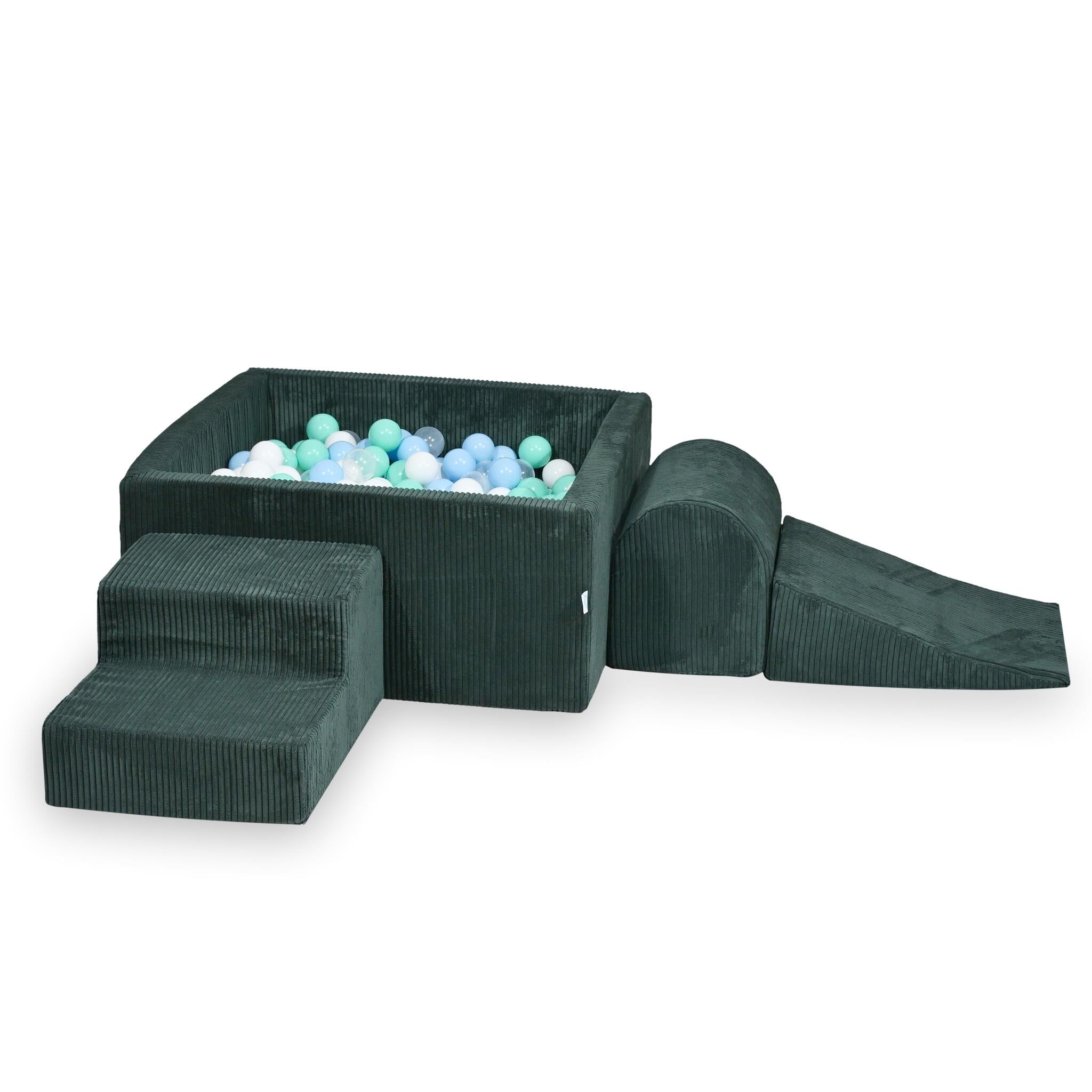 Schaumstoff-Spielbereich mit quadratischem Bällebad, Kinderspielset 90x90x40 cm, gerippt, grün + 400 Bälle