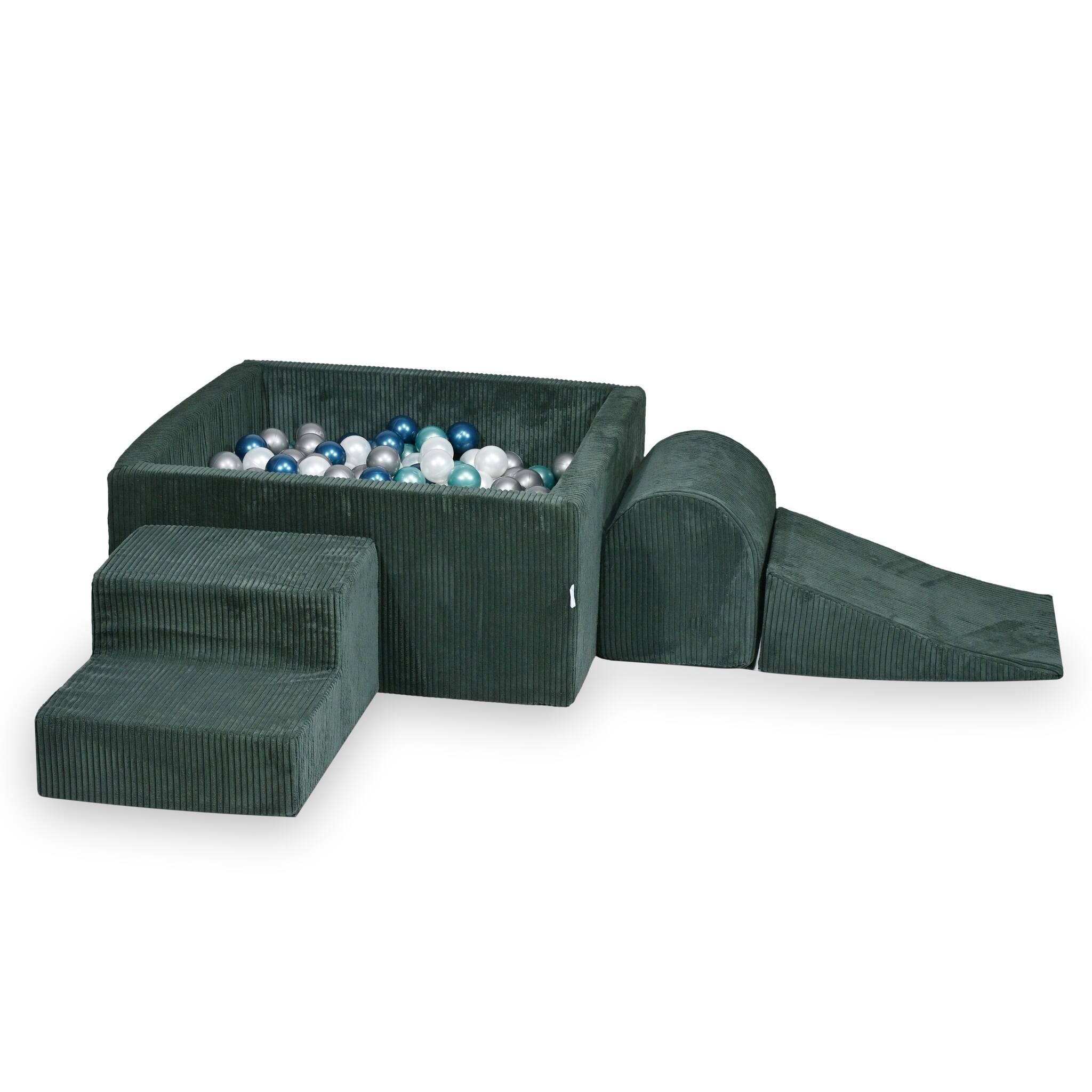 Schaumstoff-Spielbereich mit quadratischem Bällebad, Kinderspielset 90x90x40 cm, gerippt, grün + 400 Bälle