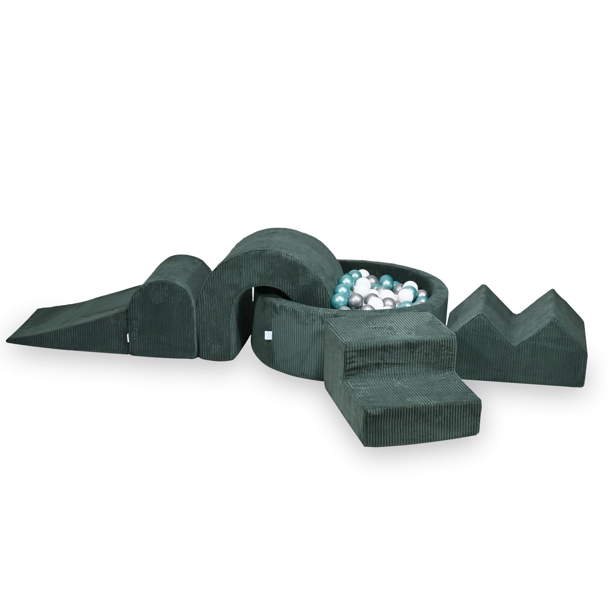 Schaumstoffspielbereich mit rundem, 90x30 cm großem, grün geripptem Pool + 5 Elementen + 200 Bällen