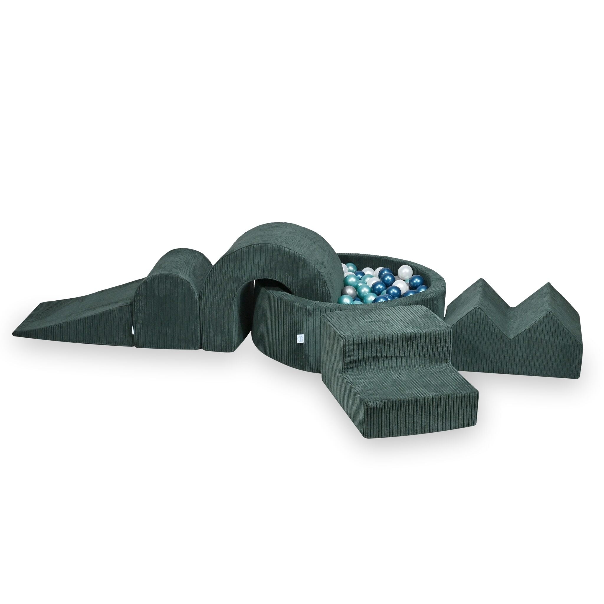 Schaumstoffspielbereich mit rundem, 90x30 cm großem, grün geripptem Pool + 5 Elementen + 200 Bällen
