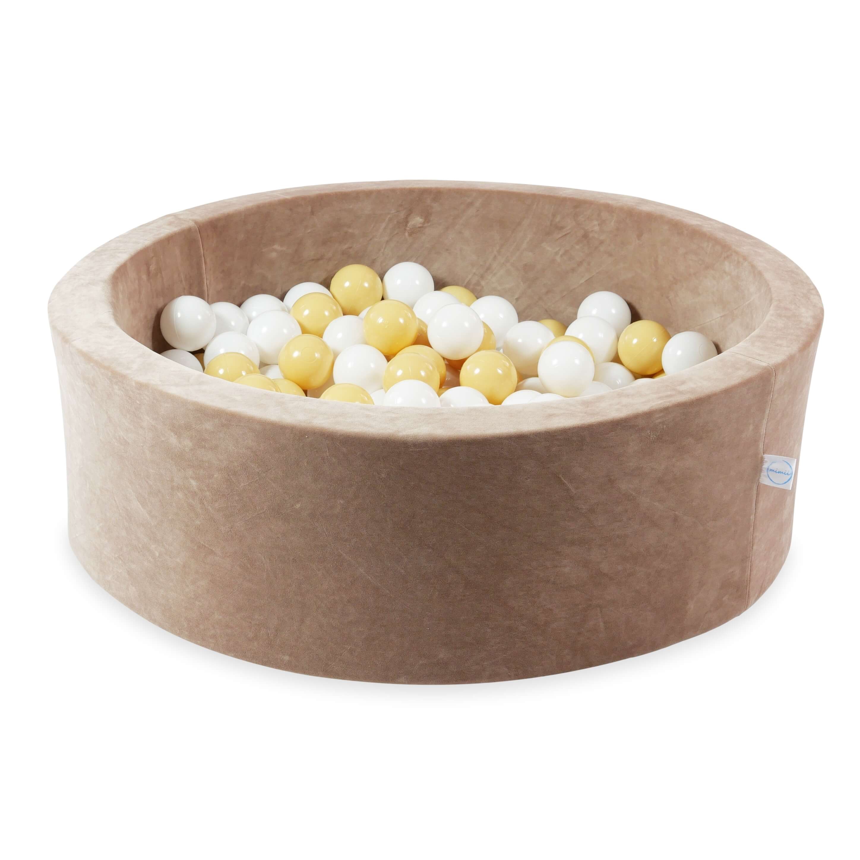 Schaumstoffspielbereich mit rundem, samtweichem, braunem Pool (90 x 30 cm) + 5 Elementen + 200 Bällen