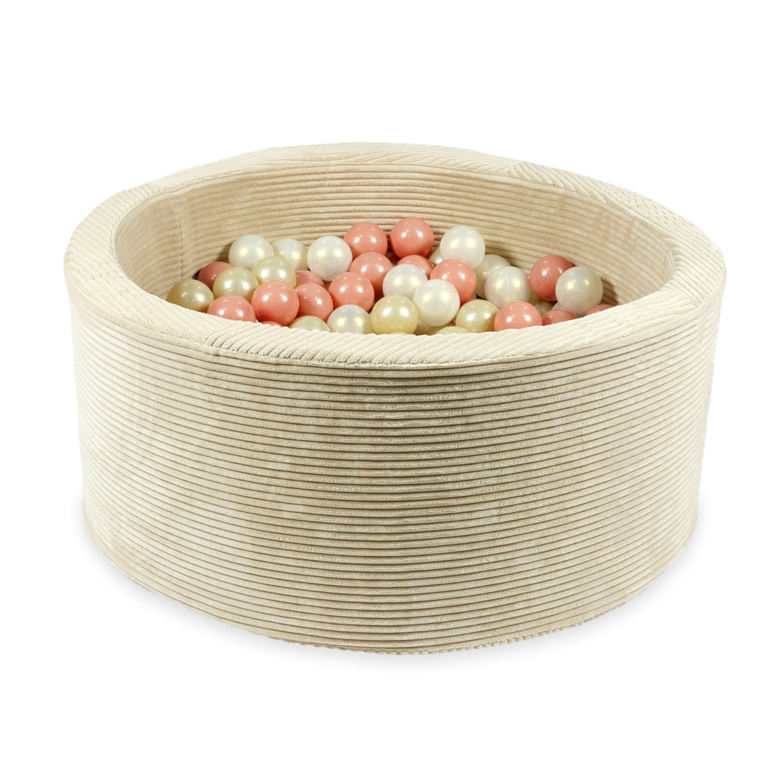 90x40 cm beigefarbenes Cord-Bällebad mit 300 Bällen (Roségold, Metallic-Graphit, Hellgold)