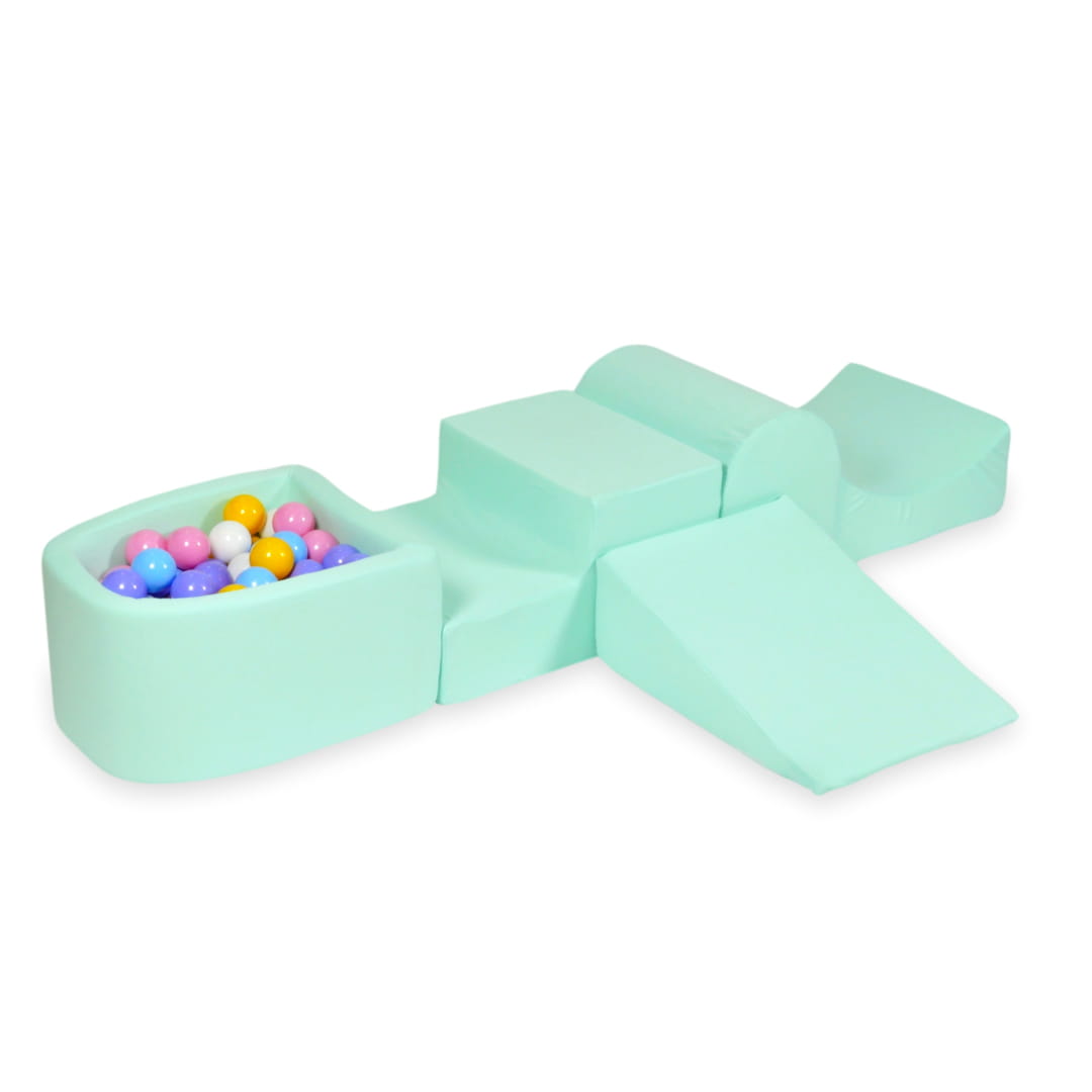 Schaumstoffspielbereich mit Hügel und Mini-Minzbecken + 100 Bälle (hellblau, gelb, meliert, puderrosa, weiß)