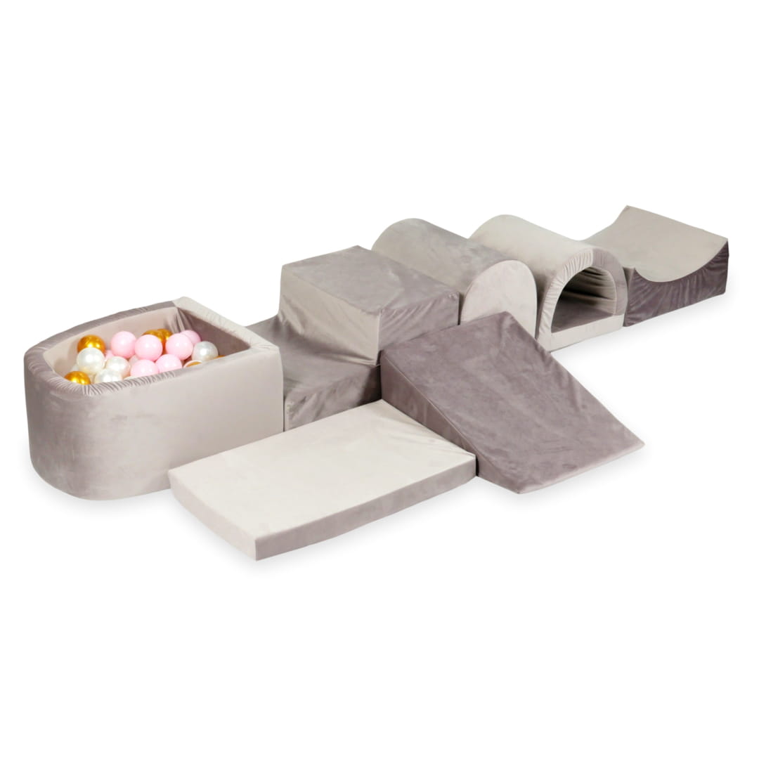 Größter Schaumstoffspielbereich mit lila Mikrofaser-Poolbecken + 100 Bälle (gold, hellrosa, perlmuttfarben)