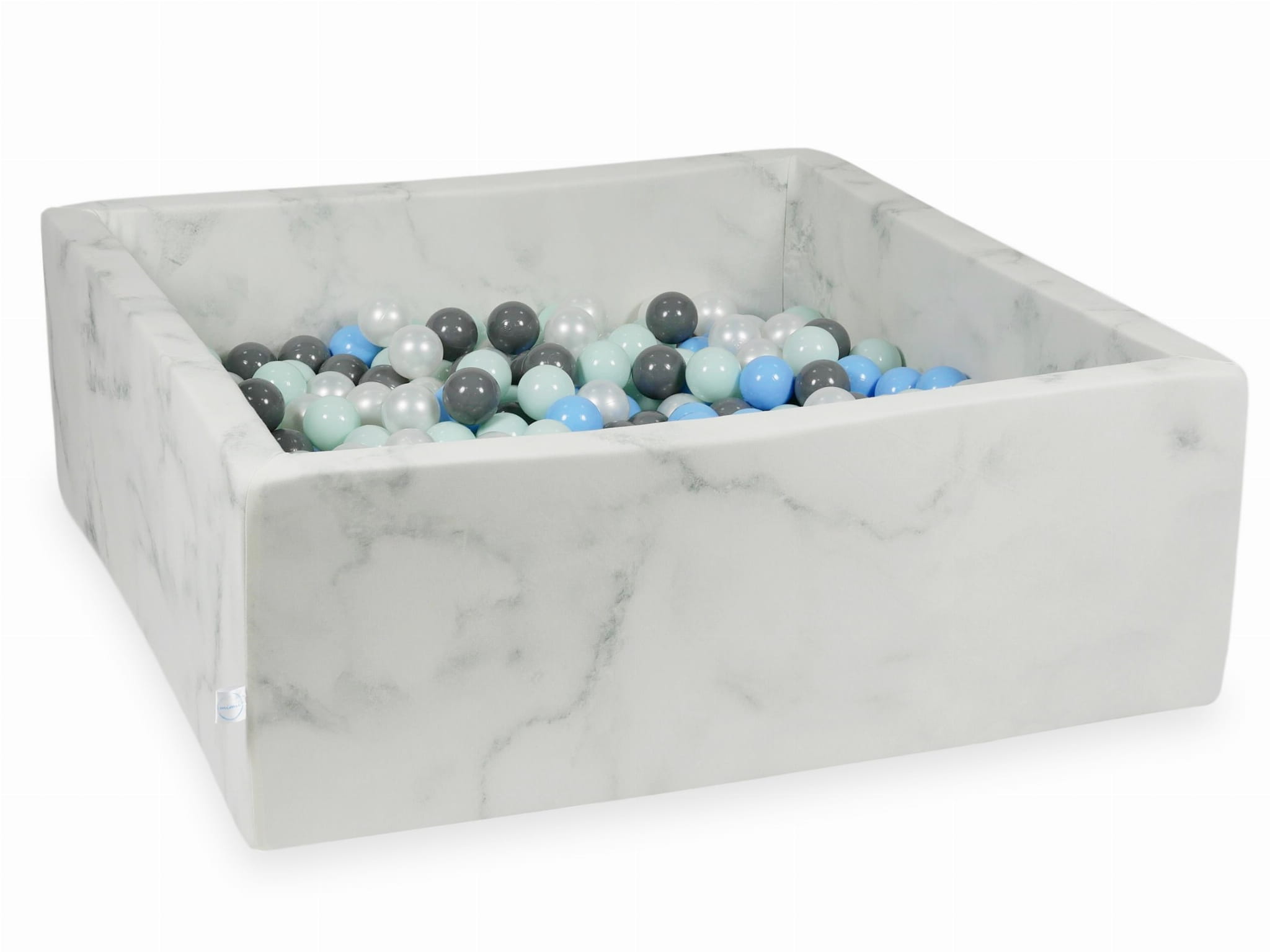 Kugelbad aus Marmor, 110x110x40 cm, mit 600 Kugeln (hellgrün, hellblau, grau, perlmuttfarben)