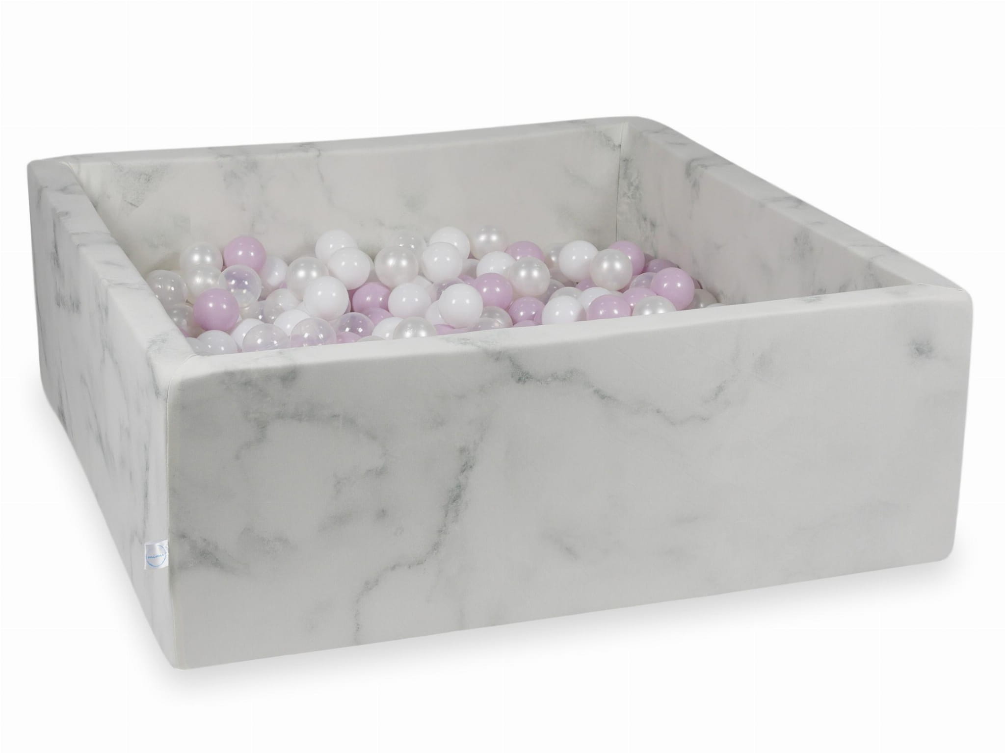 Bällebad aus Marmor, 110x110x40 cm, mit 600 Bällen (hellrosa Perlmutt, weiß, transparent, Perlmutt)
