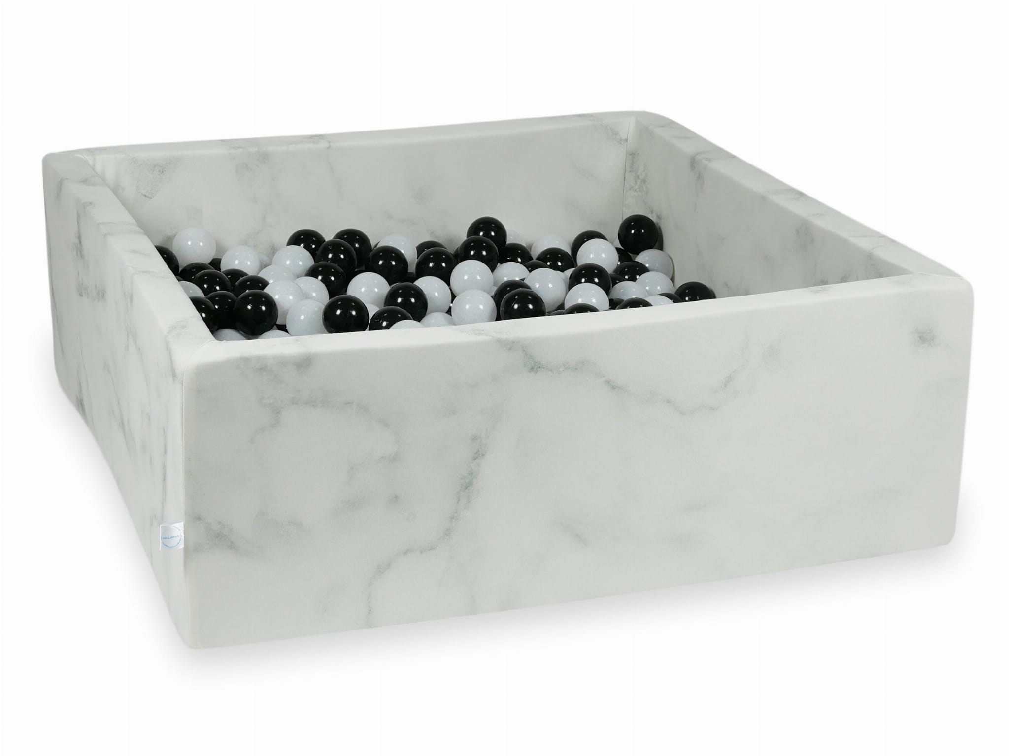 Bällebad aus Marmor, 110 x 110 x 40 cm, mit 600 Bällen (schwarz, weißer Pullover)