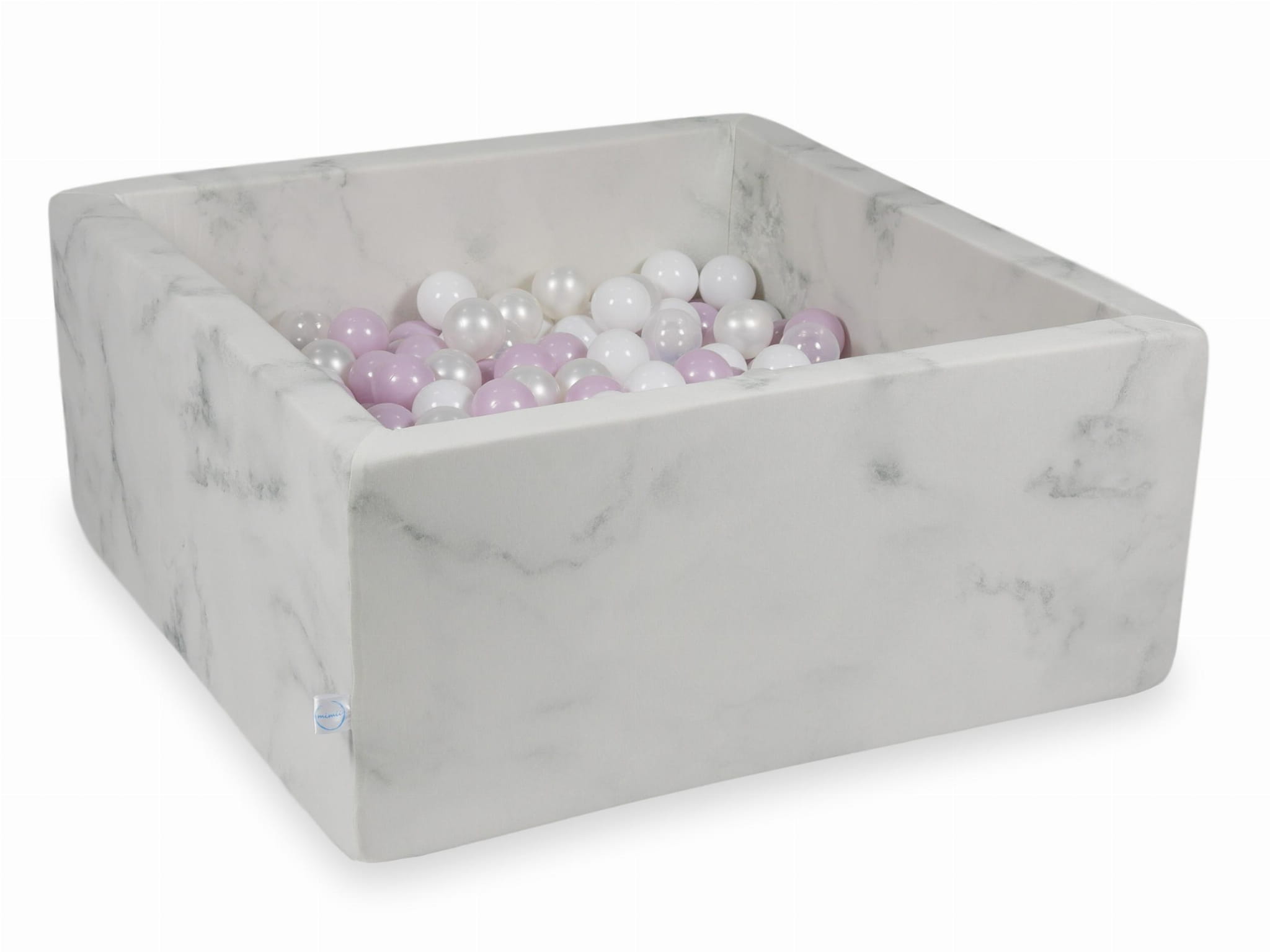 Bällebad aus Marmor, 90x90x40 cm, mit 400 Bällen (hellrosa Perlmutt, weiß, transparent, Perlmutt)