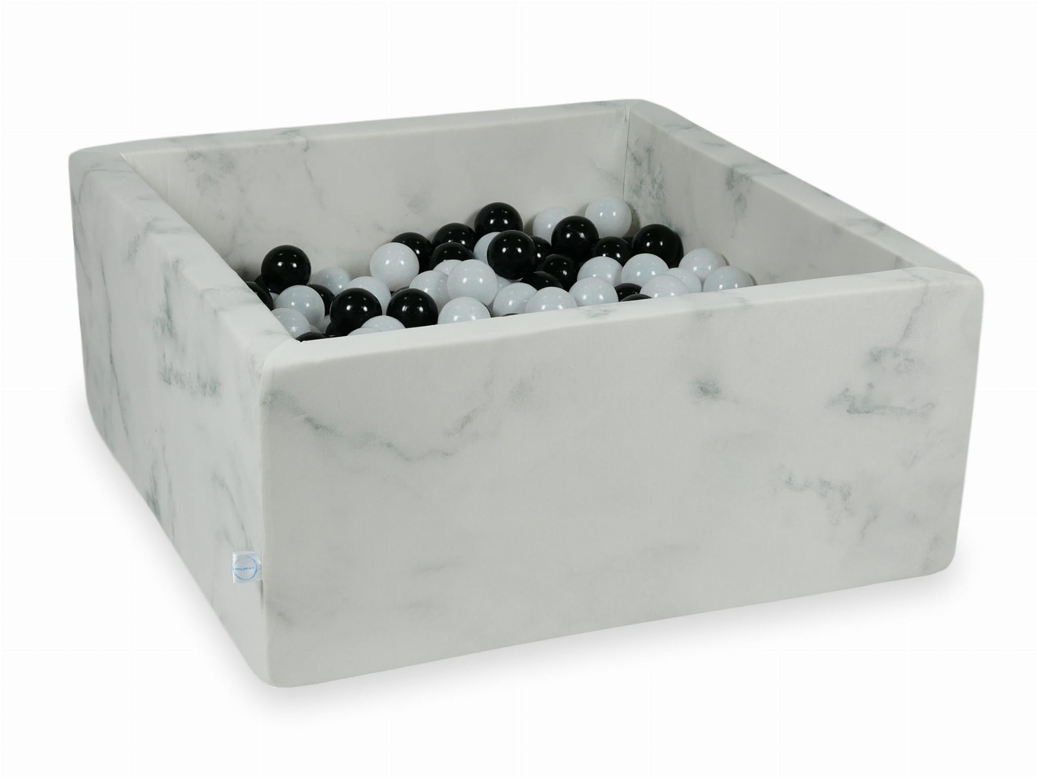 Kugelbad aus Marmor (90x90x40 cm) mit 400 Kugeln (schwarz, weißer Pullover)