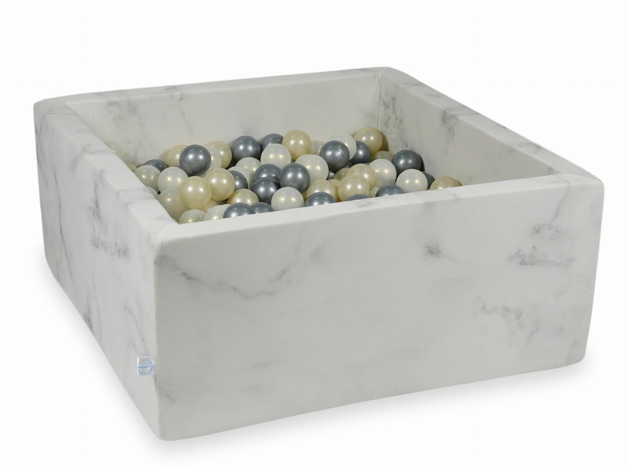 Kugelbad aus Marmor (90x90x40 cm) mit 400 Kugeln (hellgold, silber, irisierend)