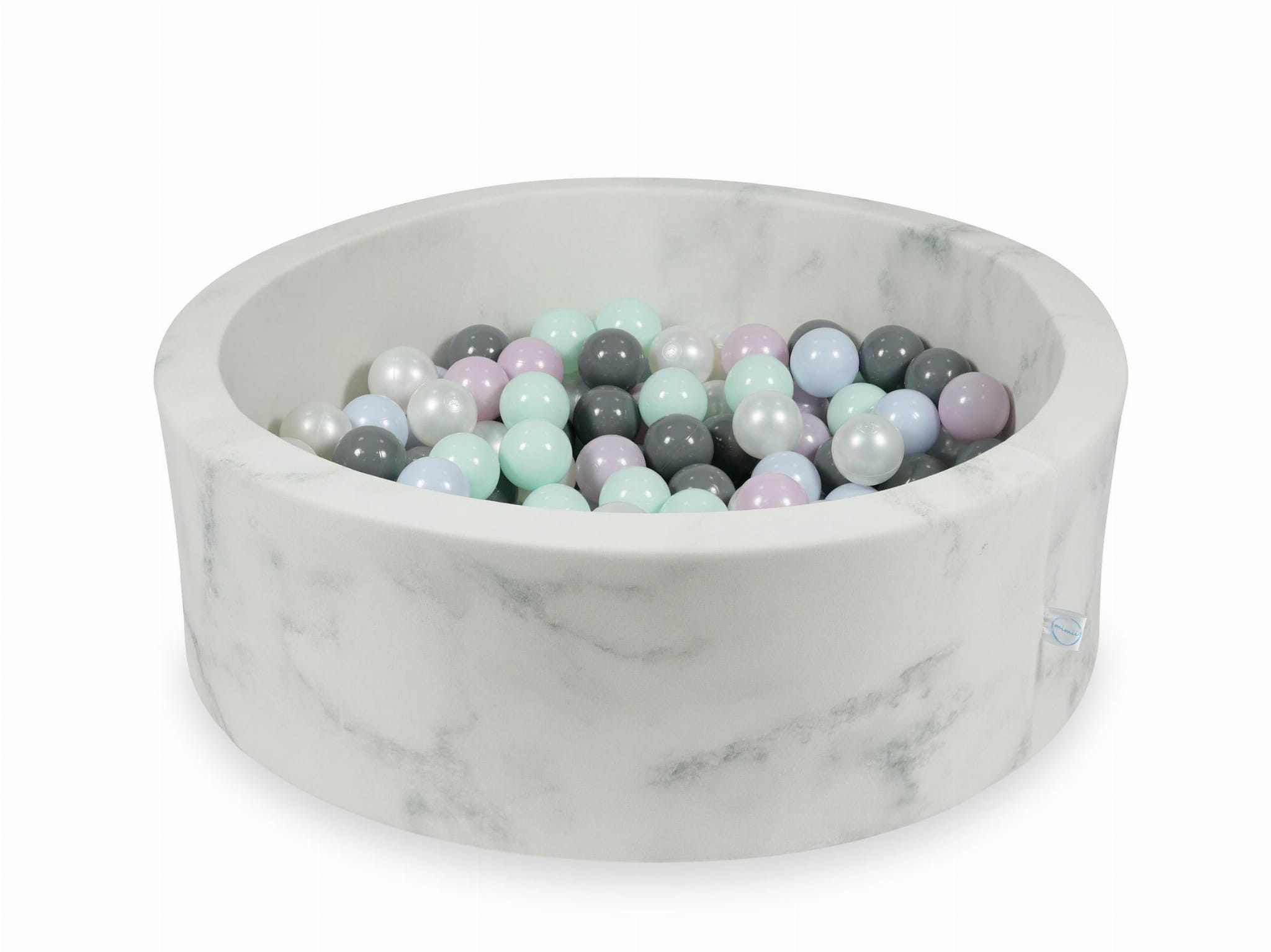 Kugelbad aus Marmor, 90x30 cm, mit 200 Kugeln (hellmint, hellperlmuttrosa, hellperlmuttblau, perlmuttfarben, grau)