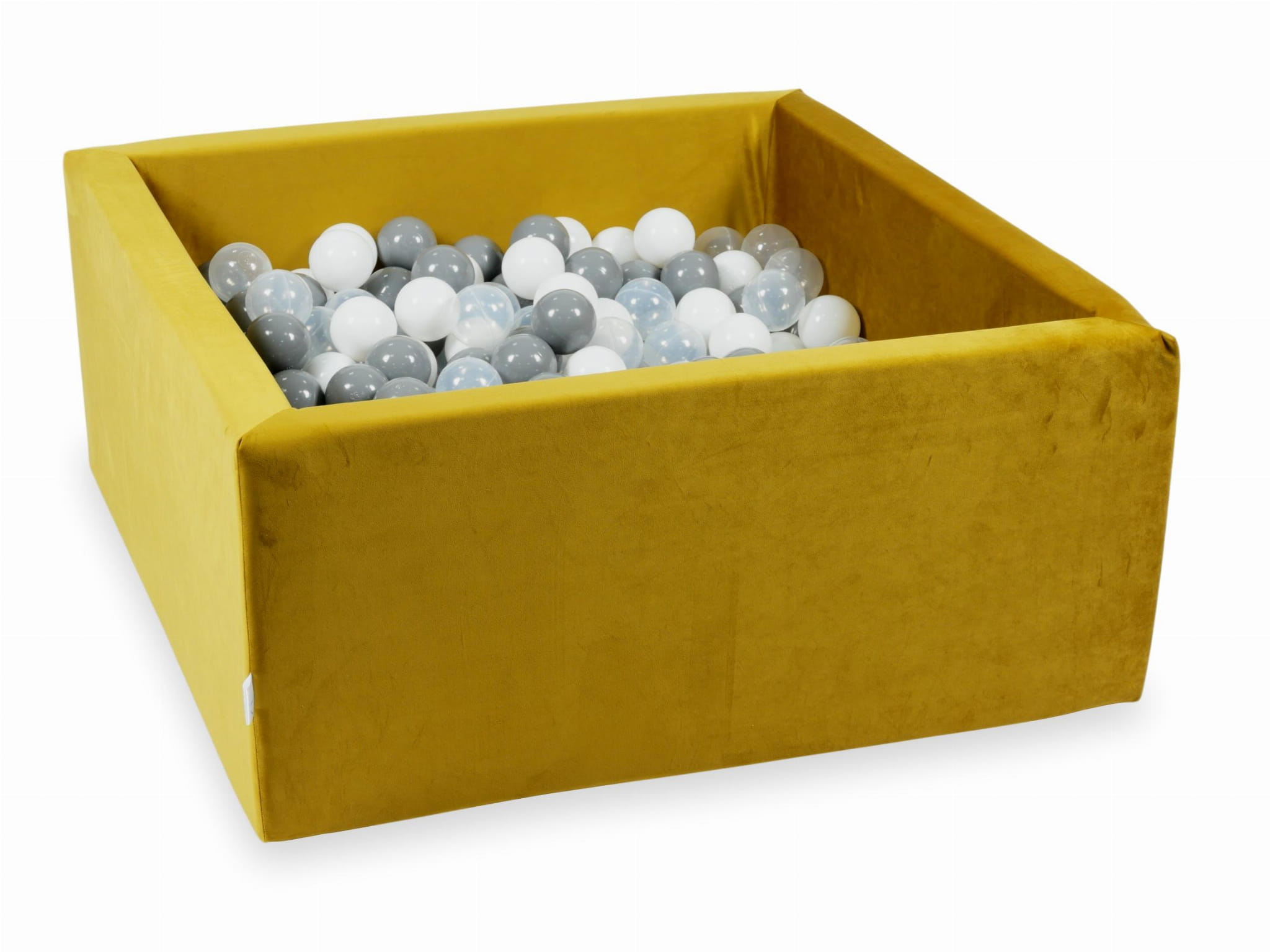 90x90x40 Samt-Gold-Bällebad mit 400 Bällen (weiß, grau, transparent)
