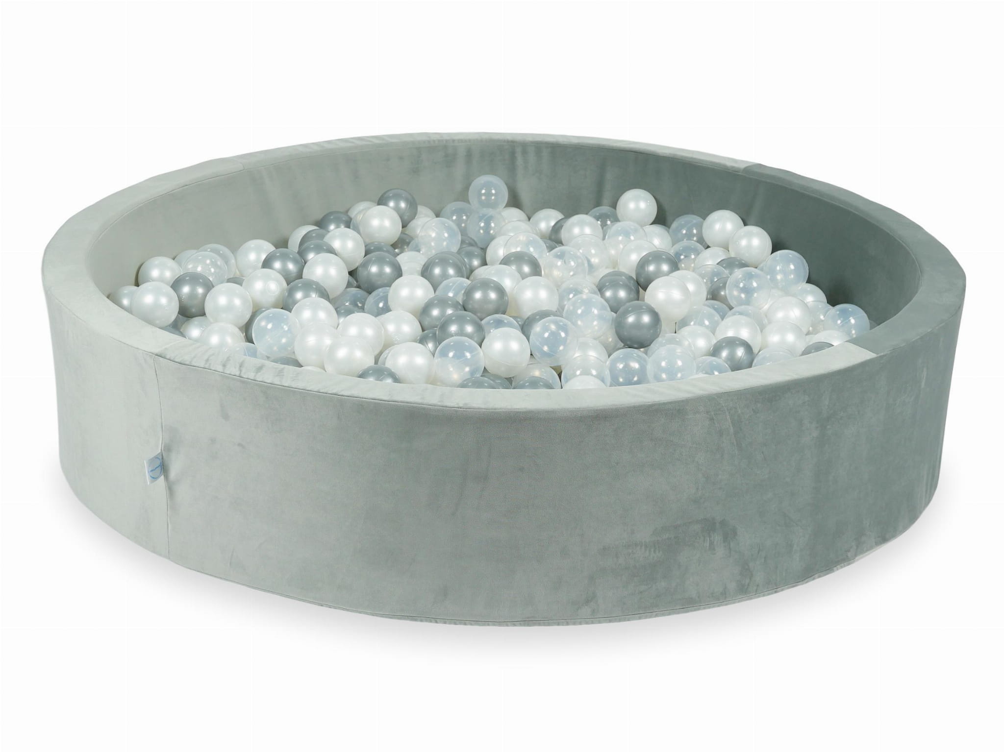 130x30 Samtgraues Bällebad mit 600 Bällen (Transparent, Perlmutt, Silber)