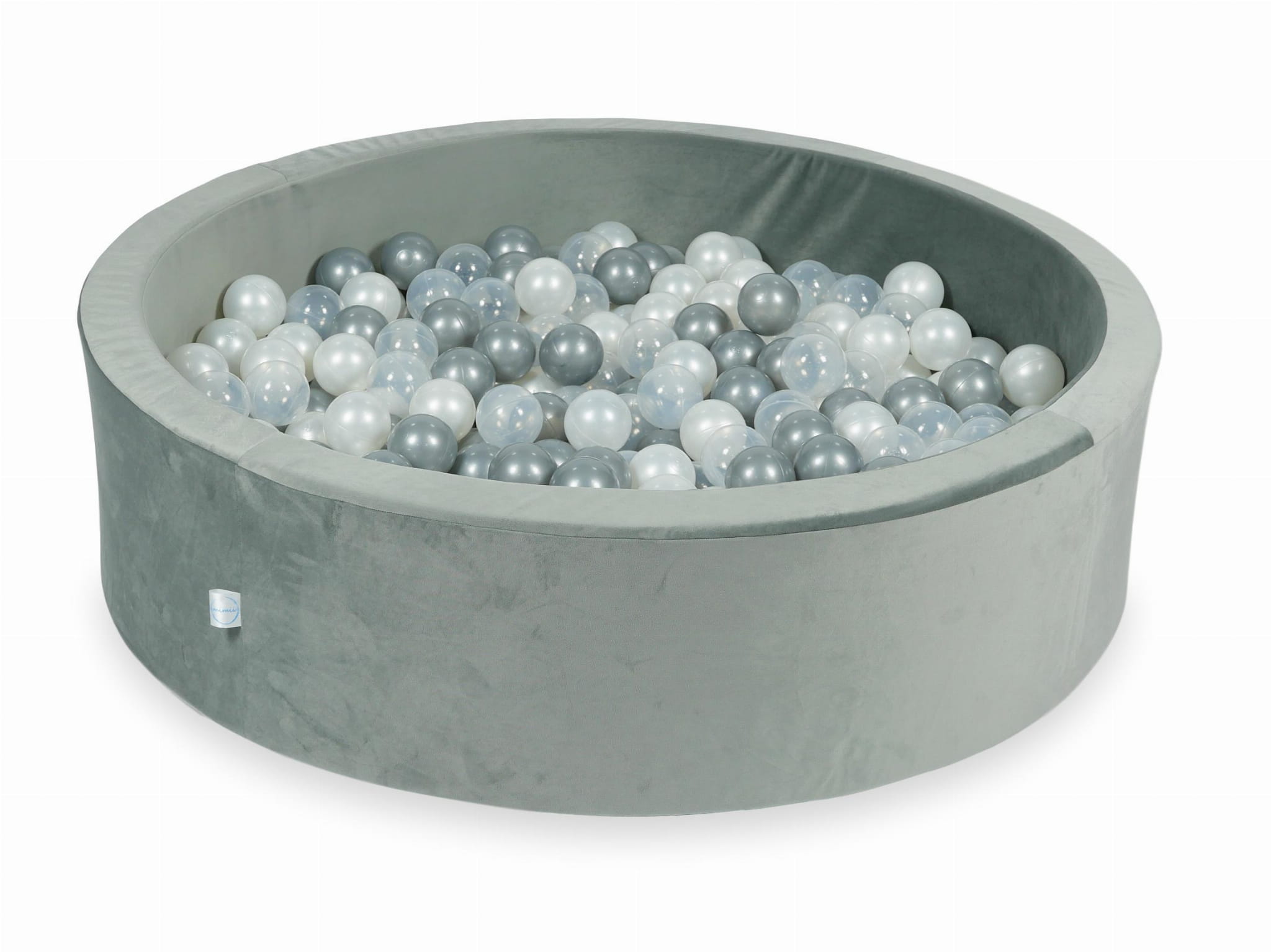 110x30 Samtgraues Bällebad mit 400 Bällen (Transparent, Perlmutt, Silber)