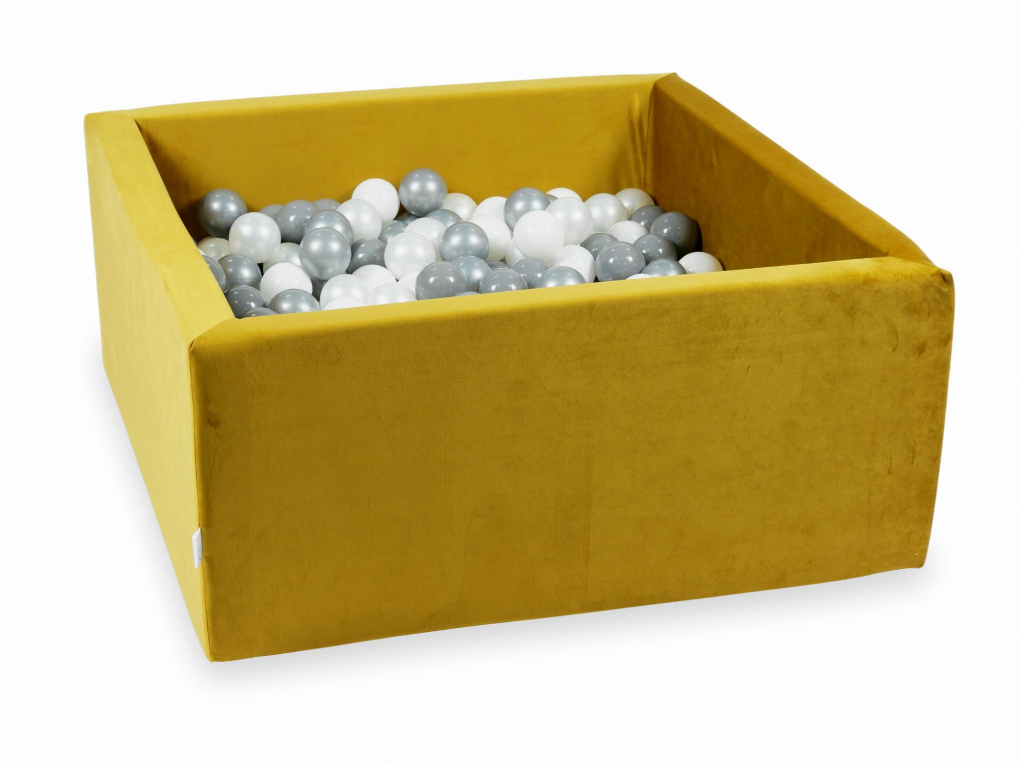 90x90x40 Samt-Gold-Bällebad mit 400 Bällen (weiß, silber, perlmutt, grau)