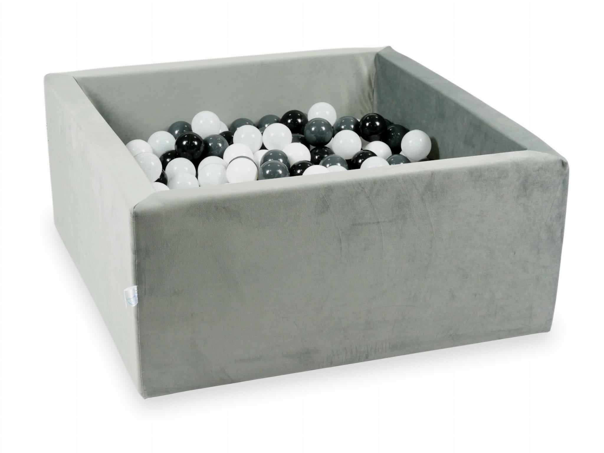 90x90x40 Samtgraues Bällebad mit 400 Bällen (Transparent, Weiß, Perlmutt, Hellrosa, Roségold)