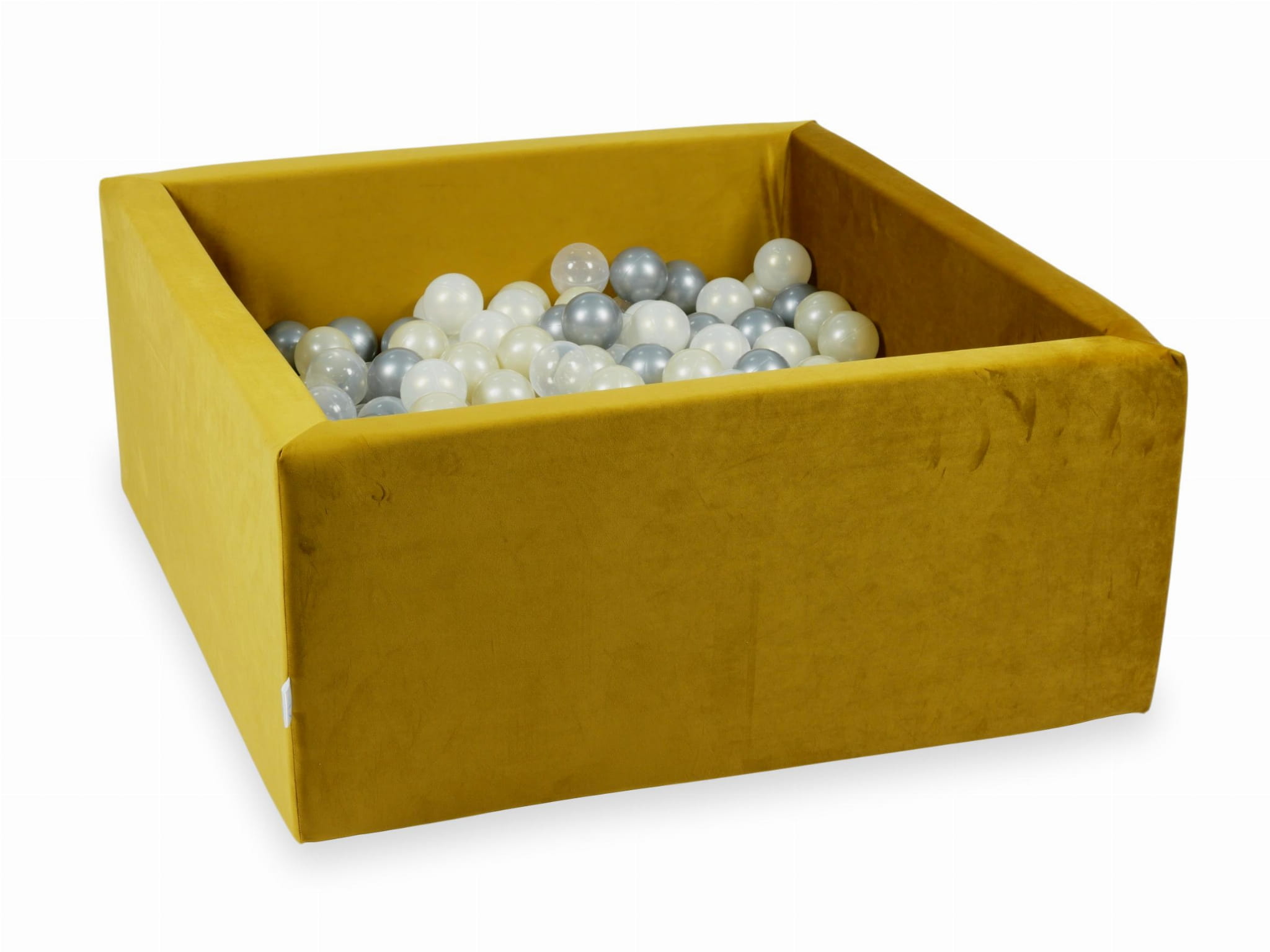 90x90x40 Samt-Gold-Bällebad mit 400 Bällen (silber, irisierend, hellgold, transparent)