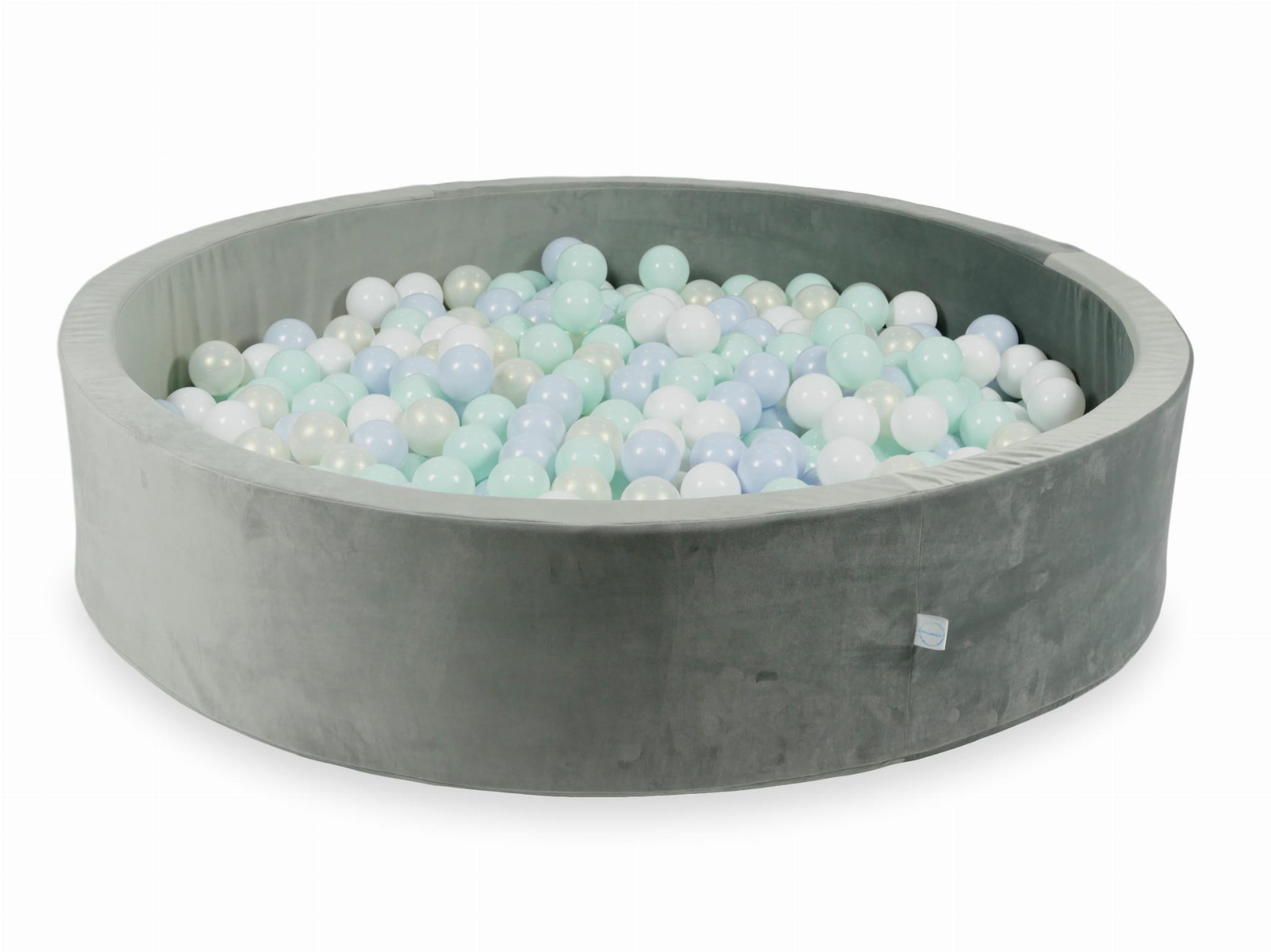 130x30 Samtgraues Bällebad mit 600 Bällen (Hellperlblau, Hellmint, Schimmernd, Weiß)