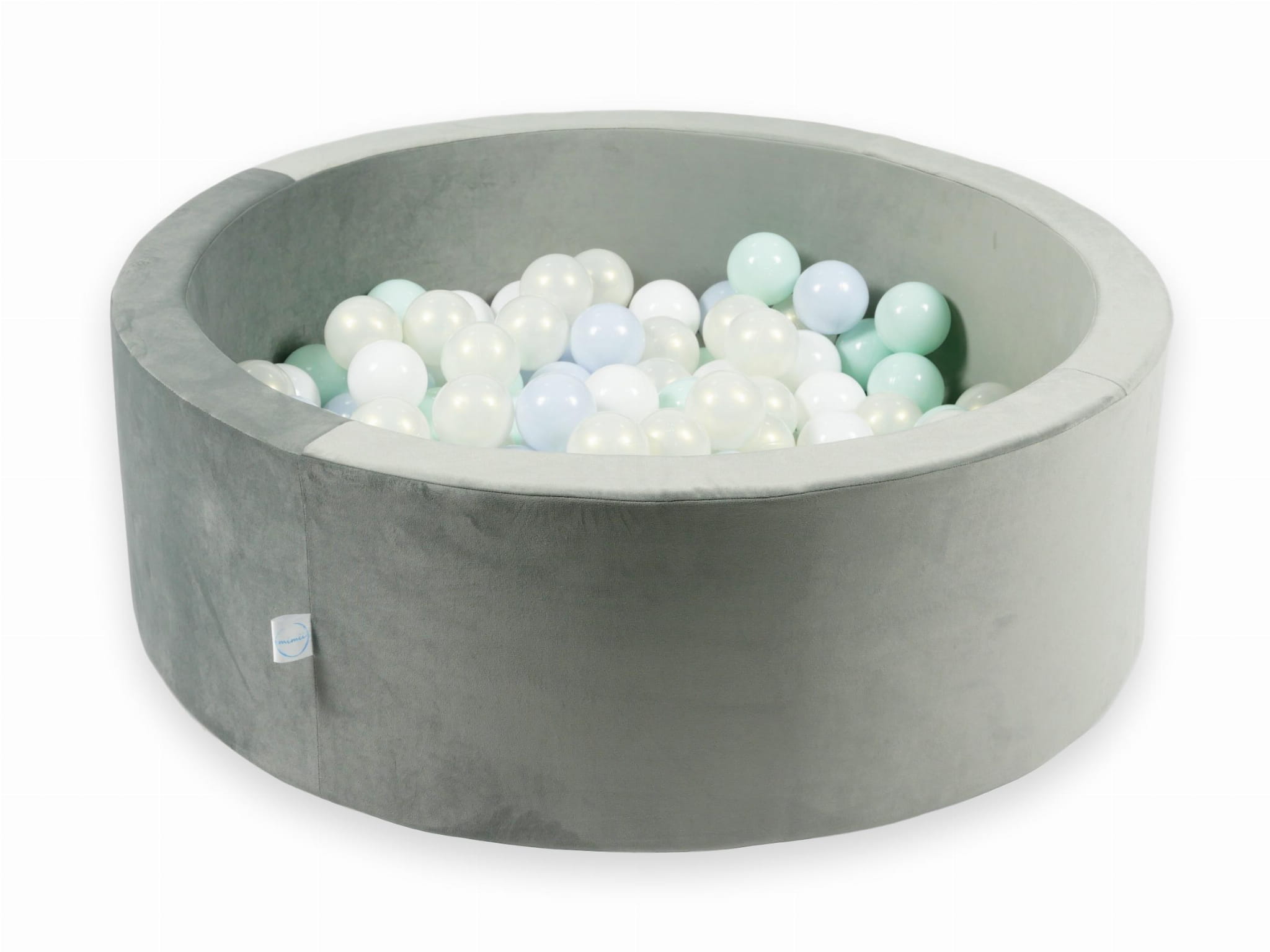 90x30 Samtgraues Bällebad mit 200 Bällen (Hellperlblau, Hellmint, Schimmernd, Weiß)