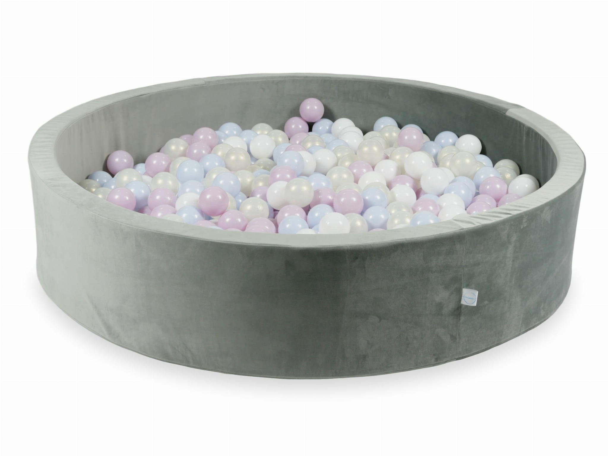 130x30 Samtgraues Bällebad mit 600 Bällen (Hellperlmuttrosa, Hellperlmuttblau, Irisierend, Weiß)