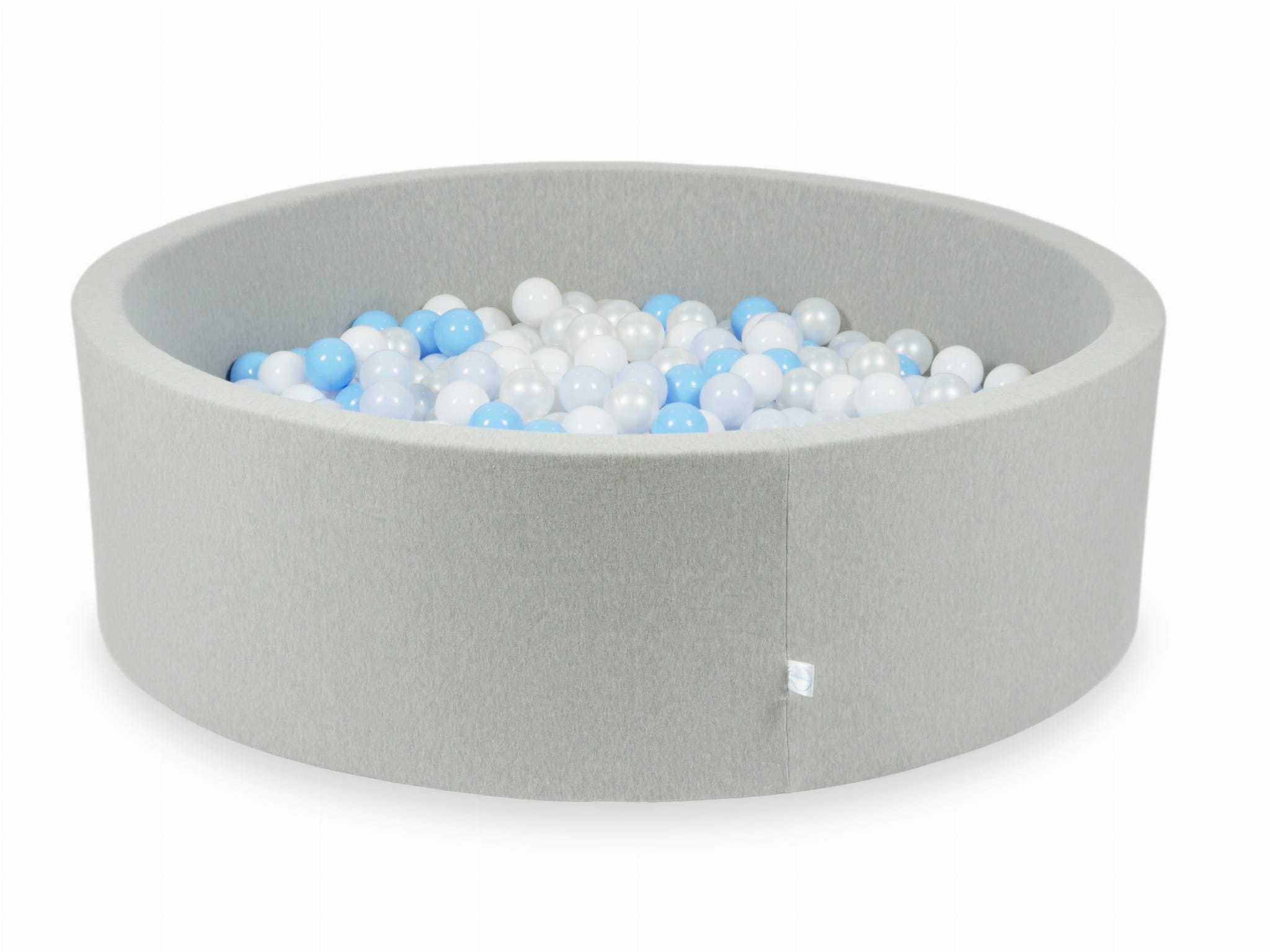 130x40 hellgraues Bällebad mit 700 Bällen (weiß, perlmuttfarben, hellblau, hellblau-perlmuttfarben)