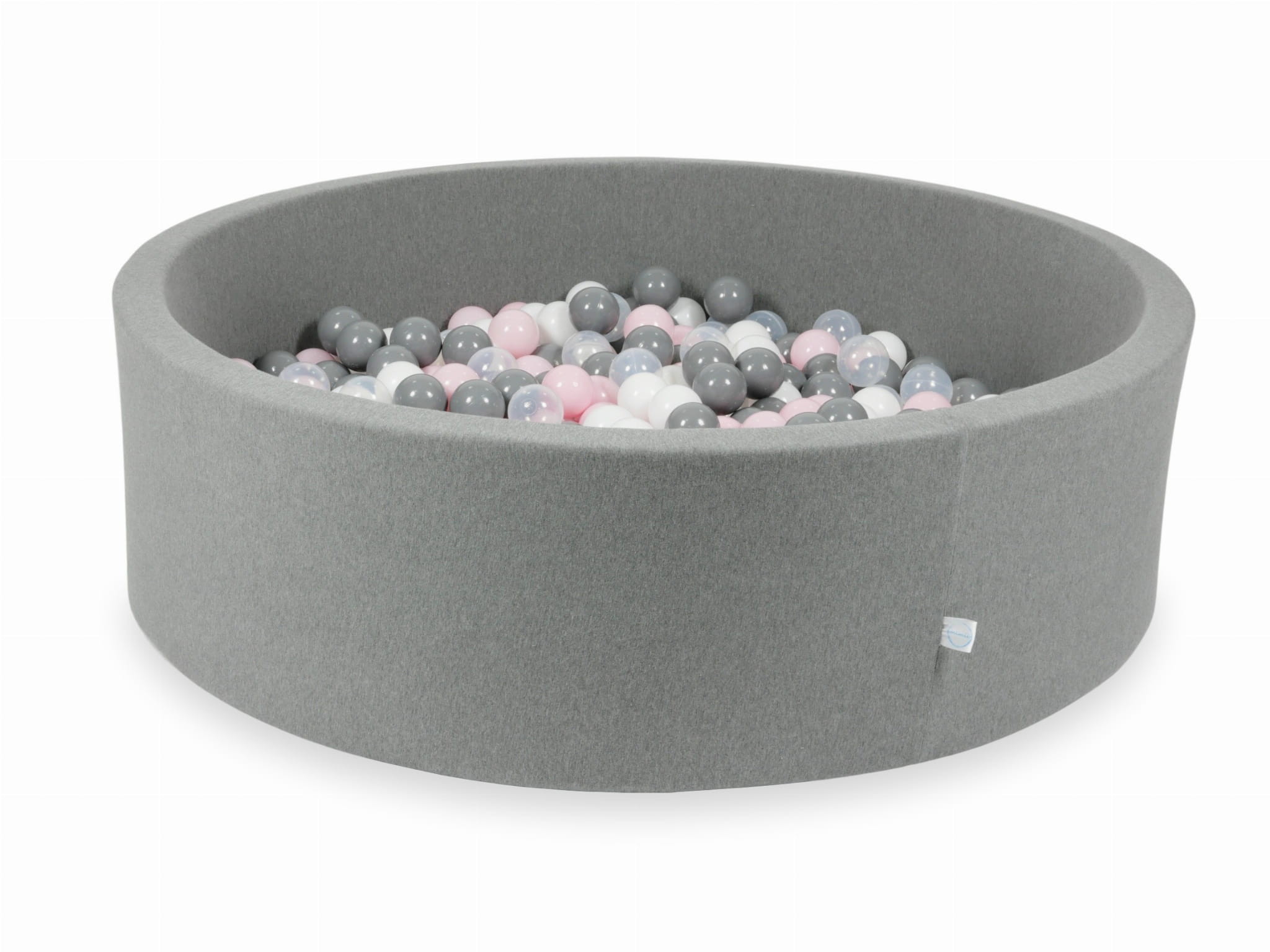 130x40 graues Bällebad mit 700 Bällen (transparent, weiß, grau, hellrosa)