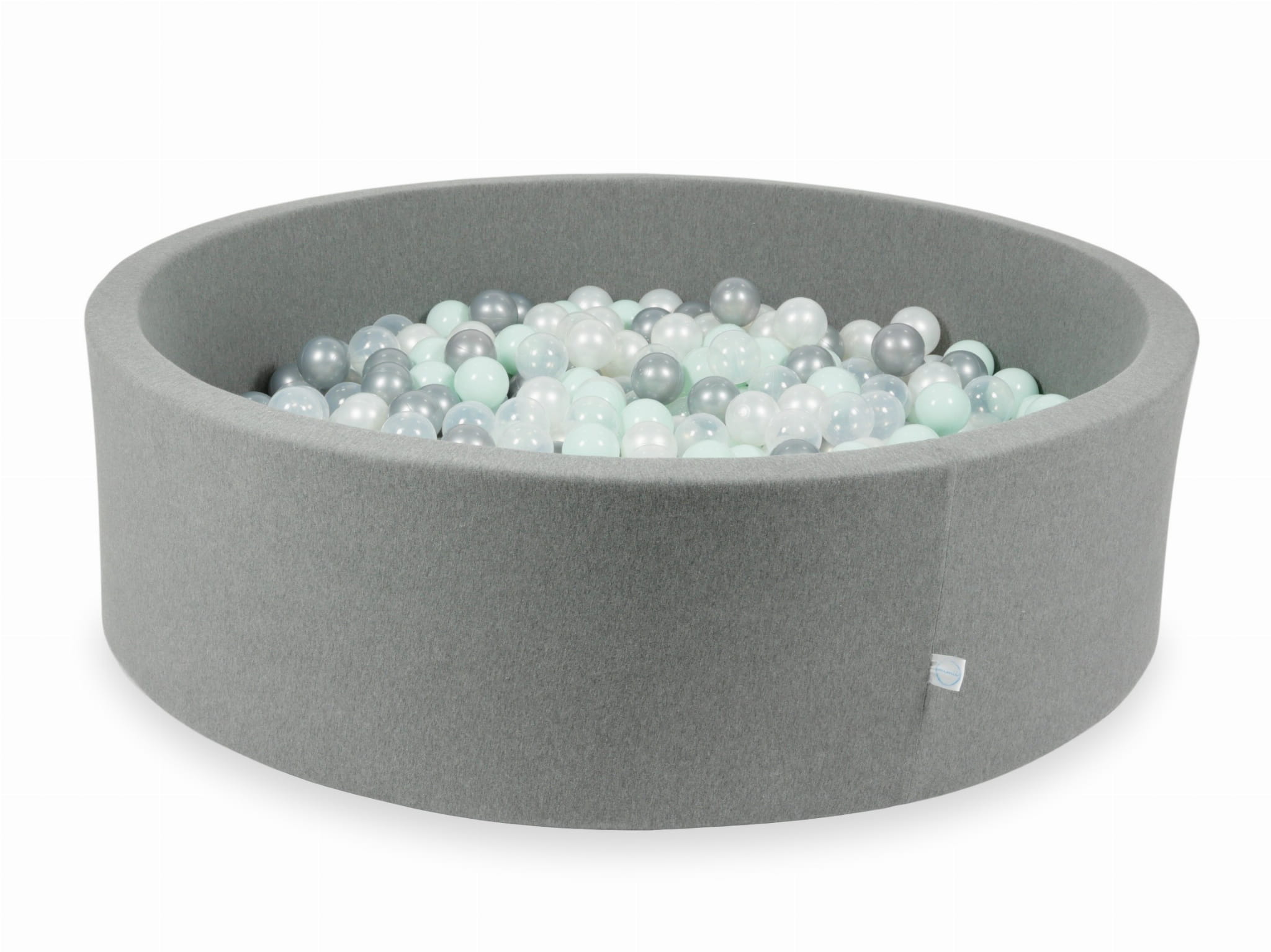 Graues Bällebad 130x40 mit 700 Bällen (transparent, perlmuttfarben, silber, hellmint)