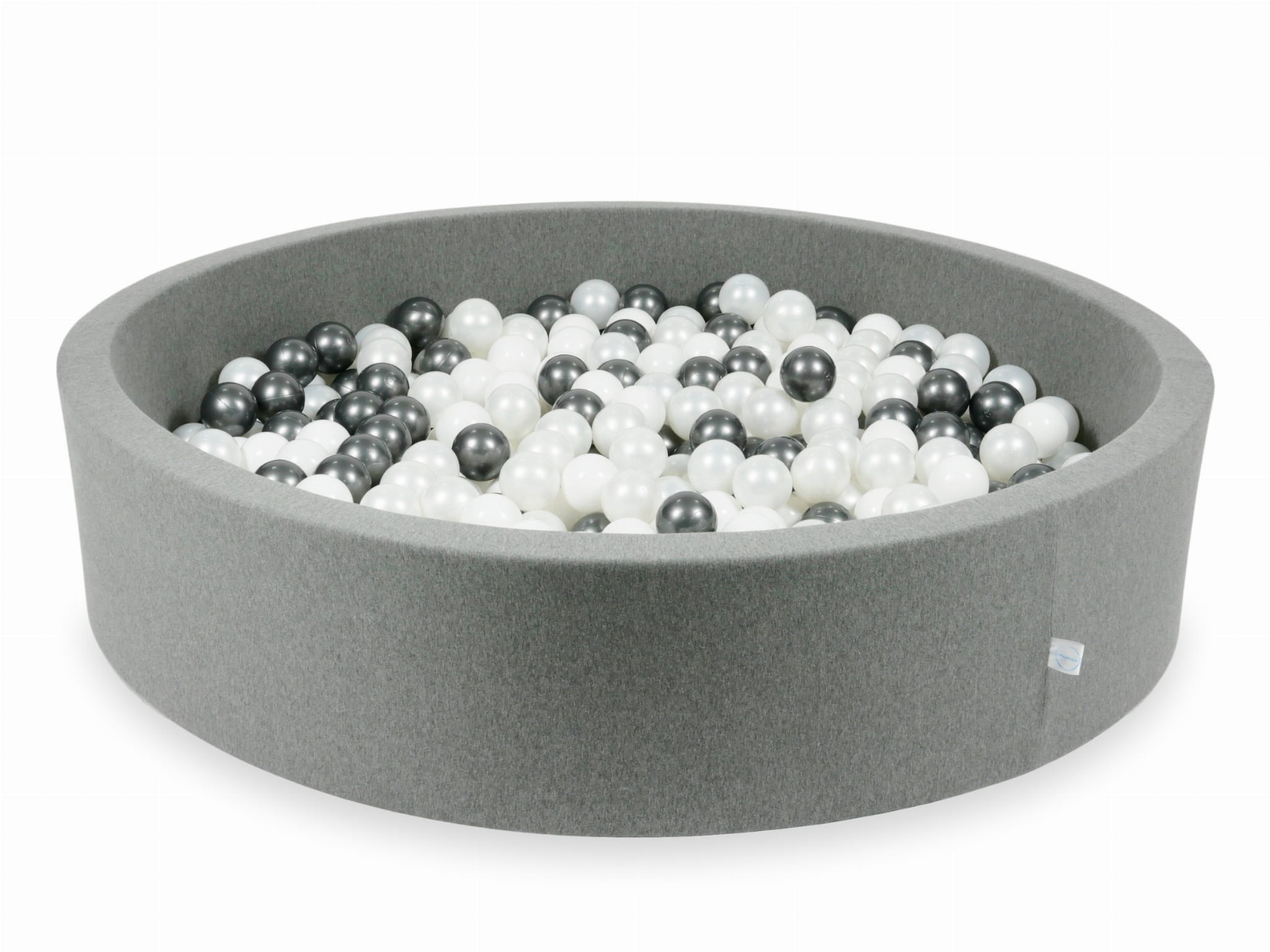 Graues Bällebad 130x30 mit 600 Bällen (weiß, perlmuttfarben, metallisch-graphitfarben)