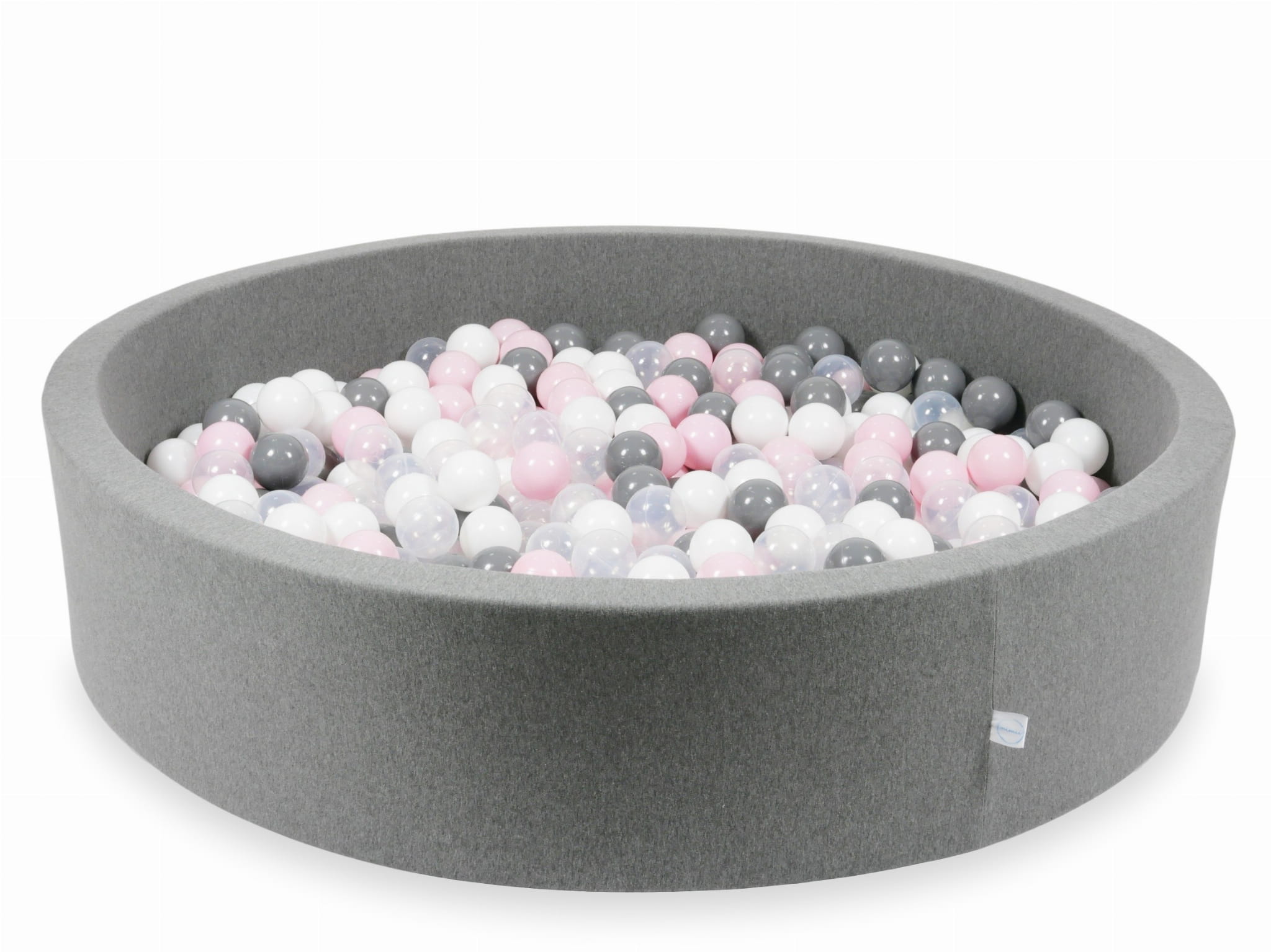 130x30 graues Bällebad mit 600 Bällen (transparent, weiß, grau, hellrosa)