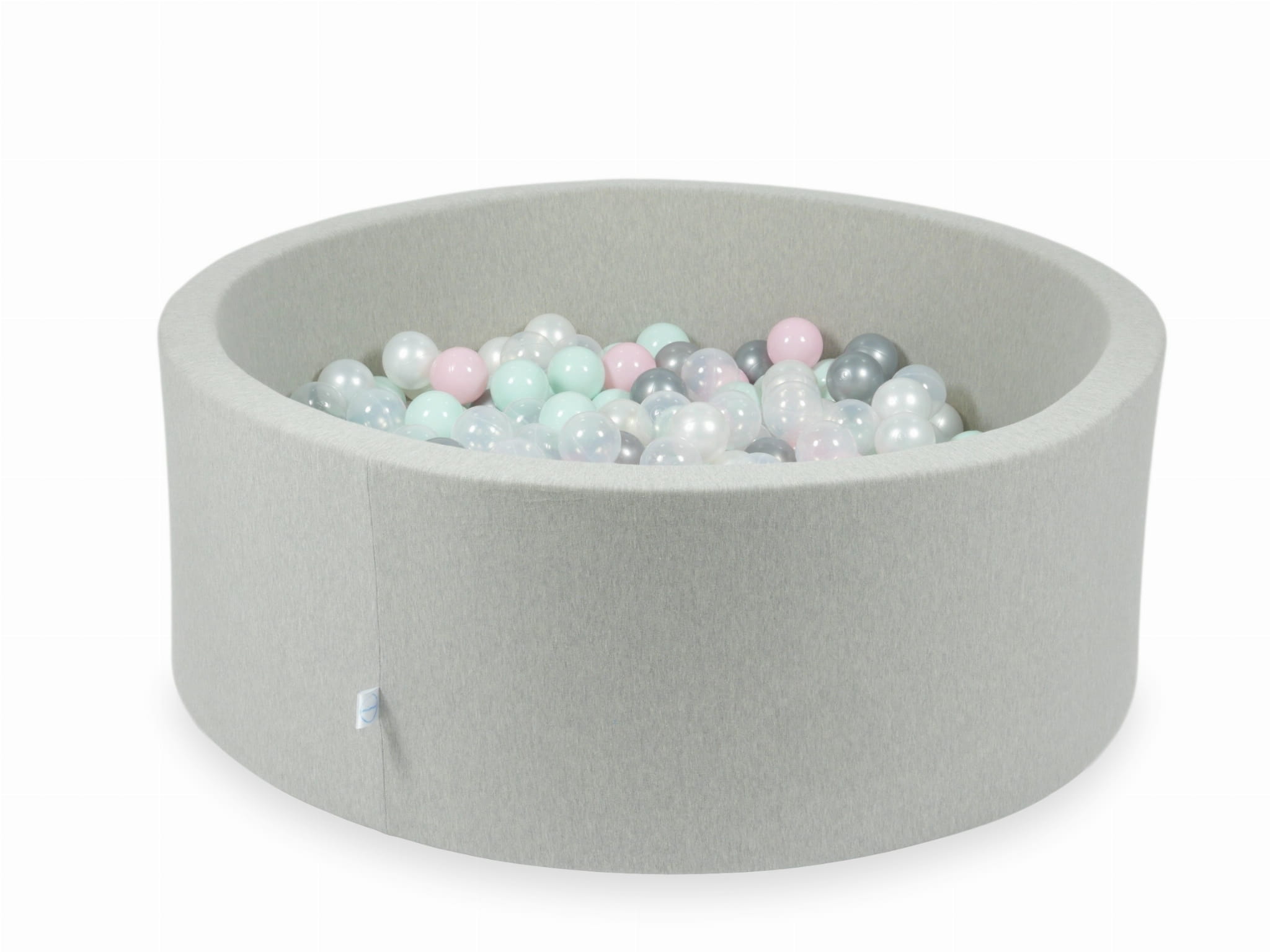 110x40cm hellgraues Bällebad mit 500 Bällen (transparent, perlmuttfarben, silber, hellrosa, hellmint)
