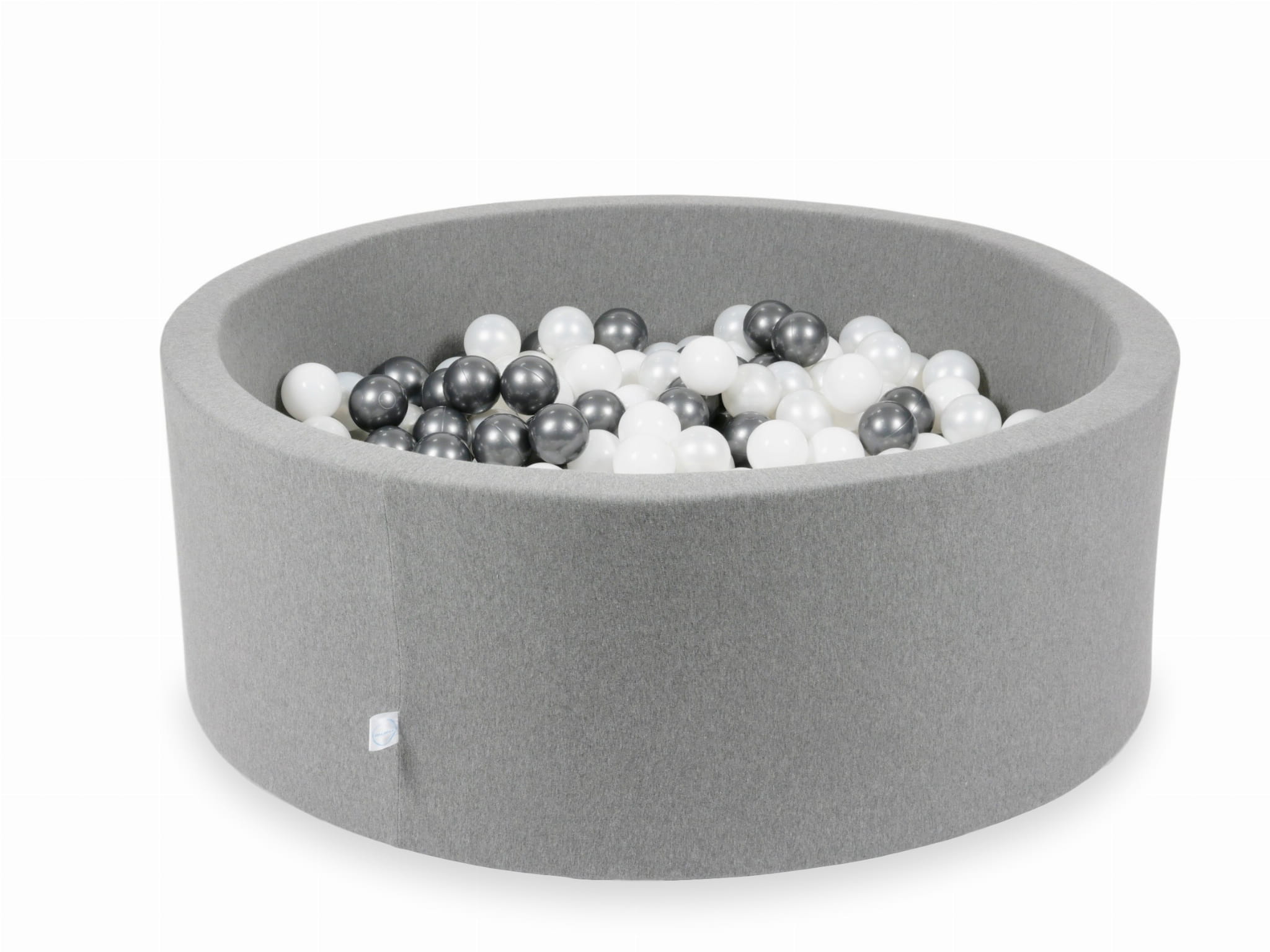 Graues Bällebad 110x40 mit 500 Bällen (weiß, perlmuttfarben, metallisch-graphitfarben)