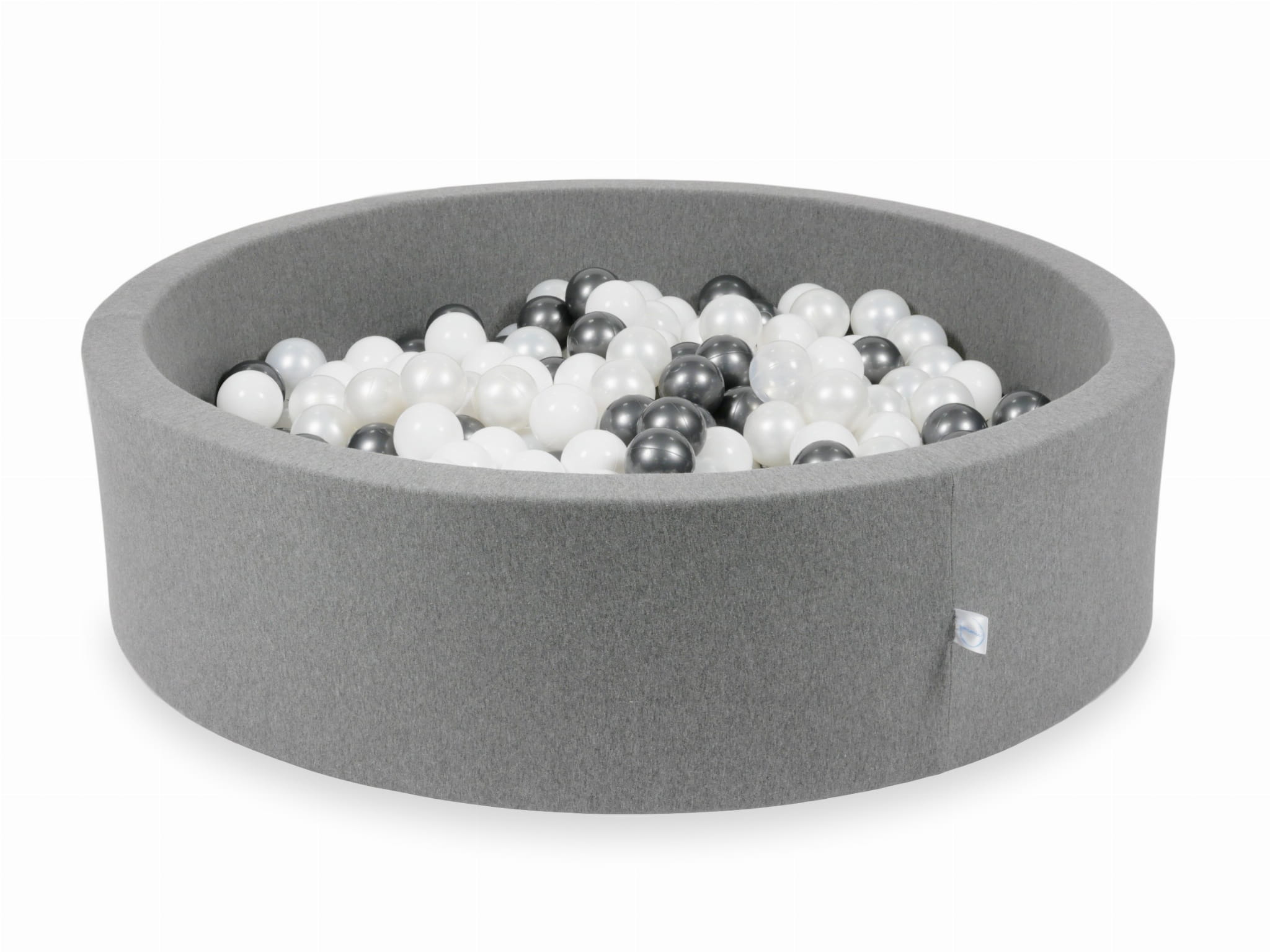 Graues Bällebad 110x30 mit 400 Bällen (weiß, perlmuttfarben, metallisch-graphitfarben)