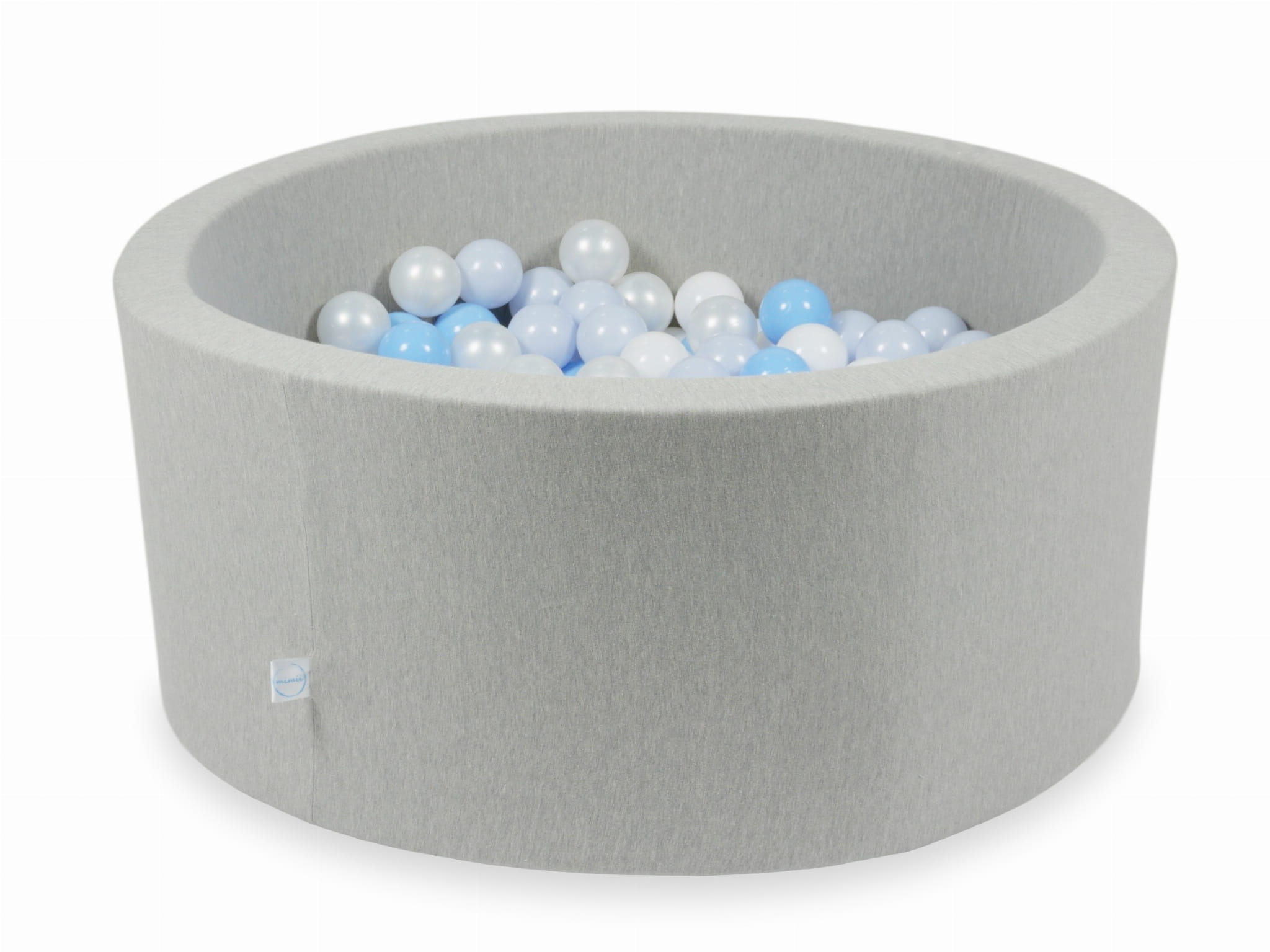 90x40 hellgraues Bällebad mit 300 Bällen (weiß, perlmuttfarben, hellblau, hellblau-perlmuttfarben)