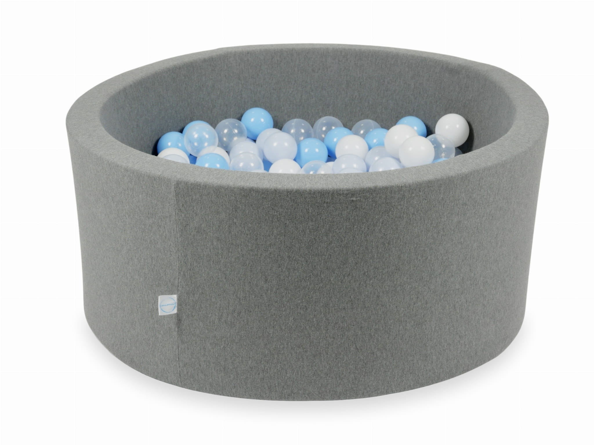 Graues 90x40 Bällebad mit 300 Bällen (transparent, weiß, hellblau, hellblau, hellperlmuttfarben)