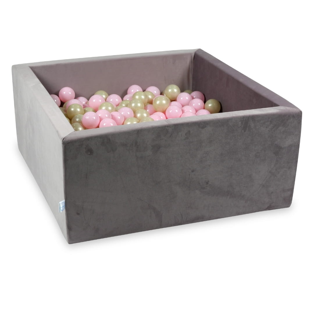90x90x40 Samt-Bällebad in Flieder mit 400 Bällen (Hellgold, Hellrosa)