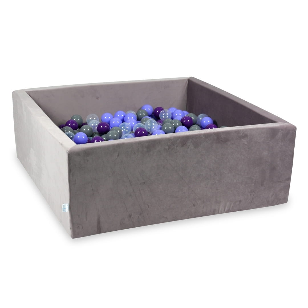 110x110x40 Samt-Bällebad in Flieder mit 600 Bällen (Transparent, Heidekraut, Lila, Grau)
