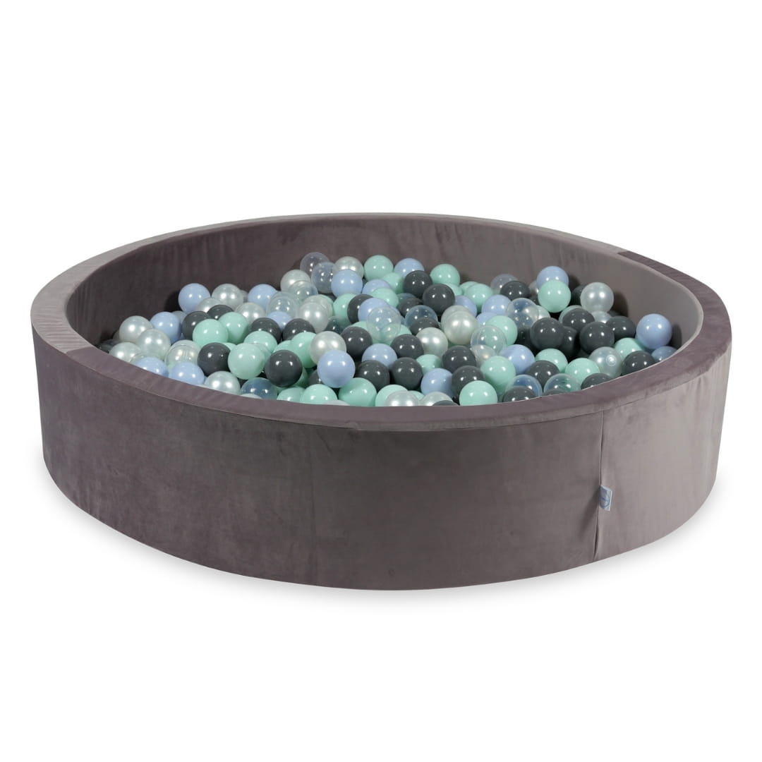 130x30 Samt-Bällebad in Flieder mit 600 Bällen (hellmint, hellblau, hellperlmutt, grau, transparent, perlmutt)