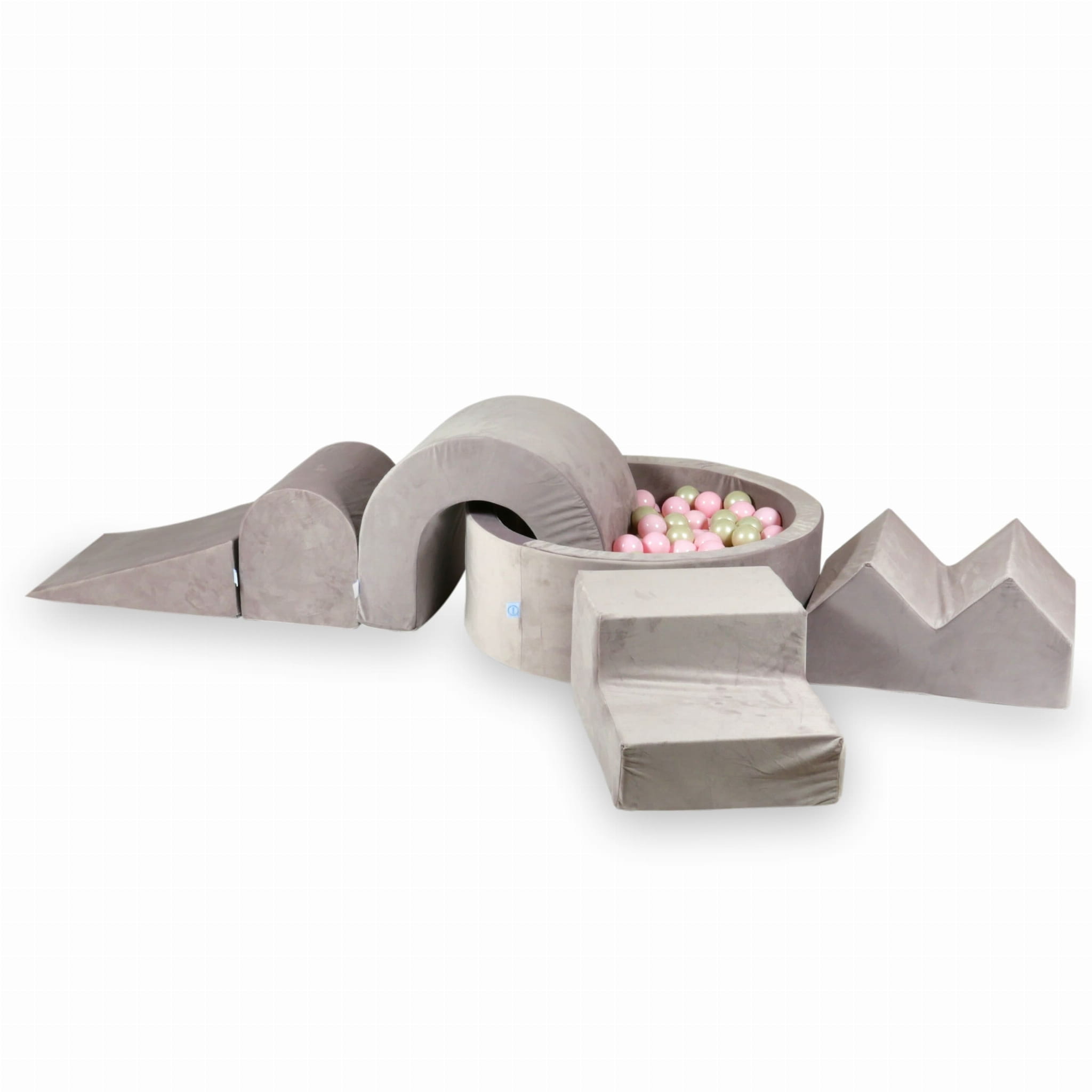 Schaumstoffspielbereich mit rundem 90x30 Velvet Lilac Pool + 5 Elementen + 200 Bällen (hellrosa, hellgold)