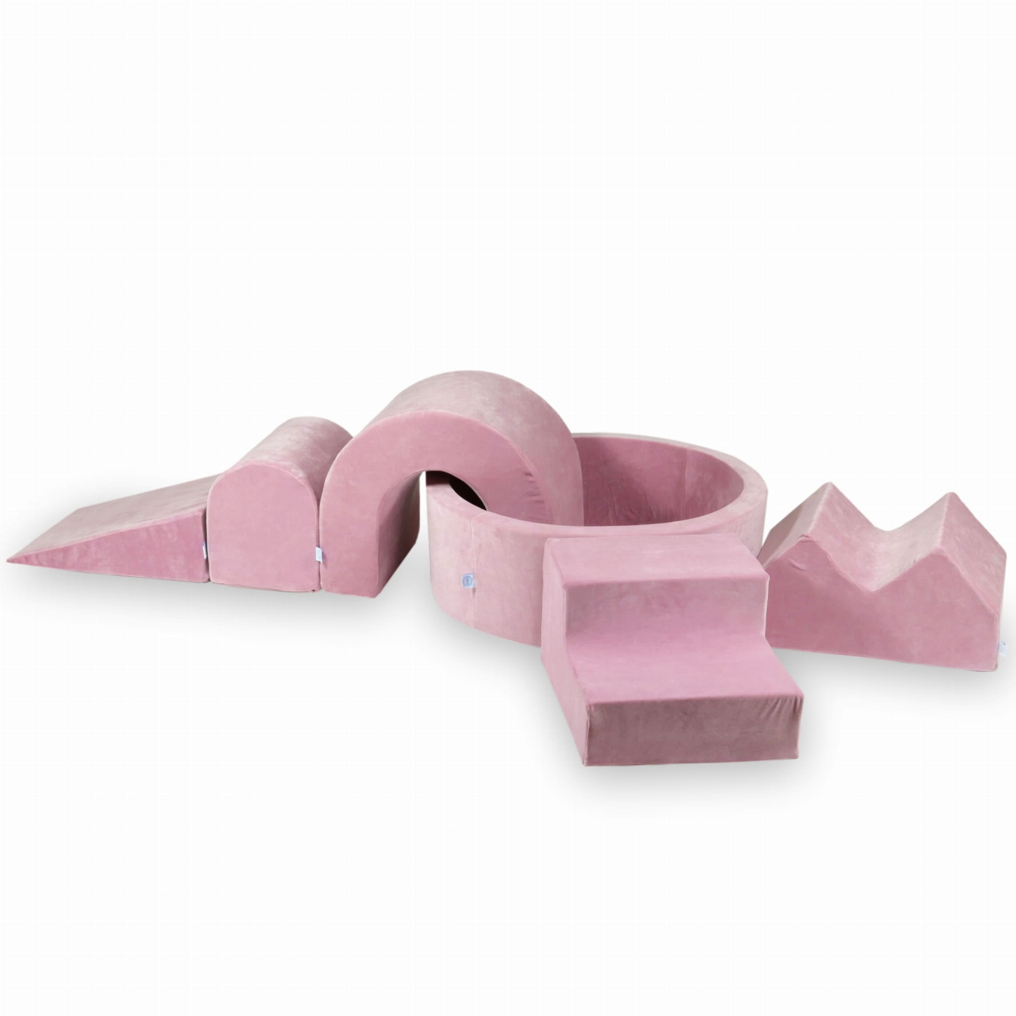 Schaumstoffspielbereich mit rundem Pool (90 x 30 cm), samtweicher Rose + 5 Elementen (ohne Bälle)