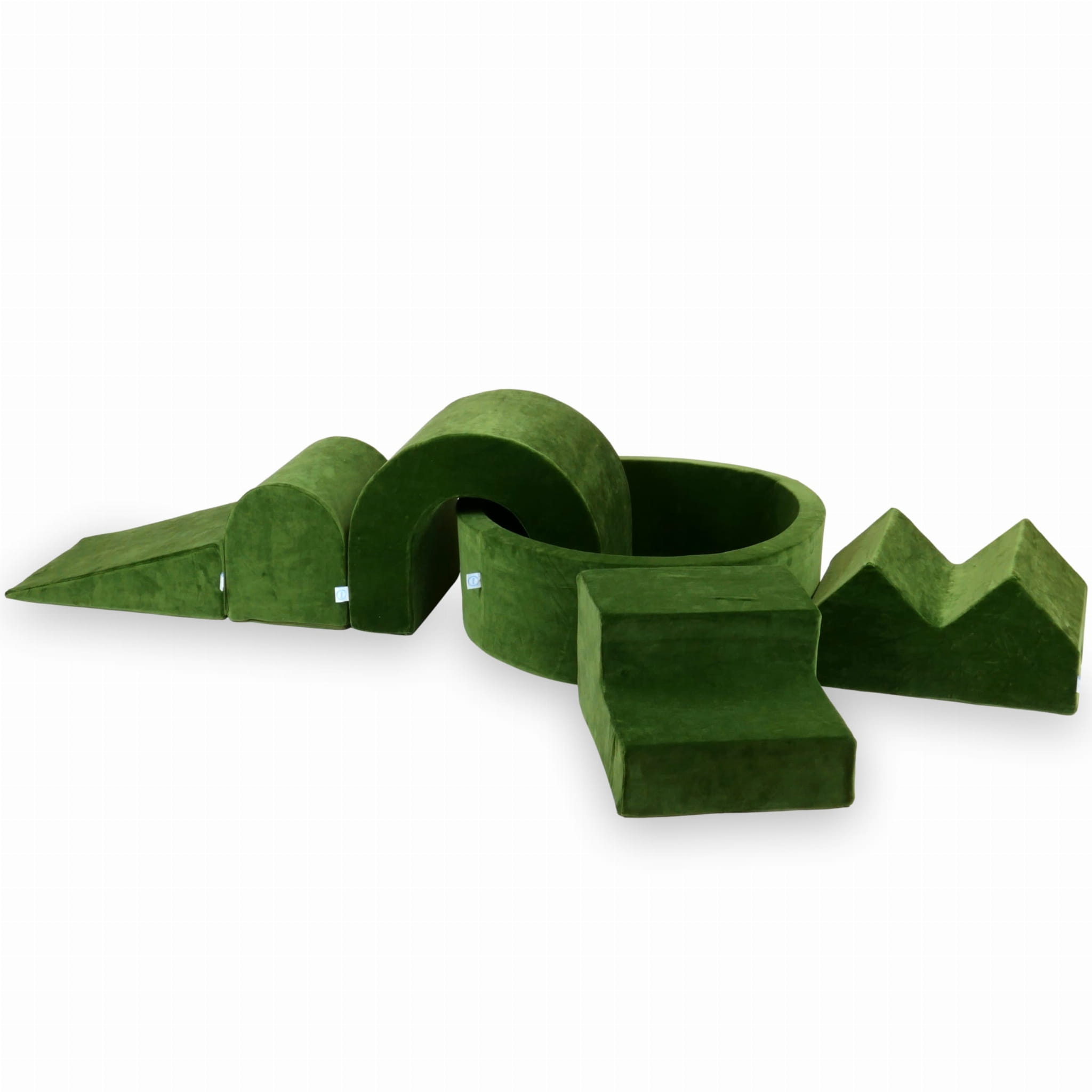 Schaumstoff-Spielbereich mit rundem Pool (90 x 30 cm), samtweich olivgrün, + 5 Elemente (ohne Bälle)