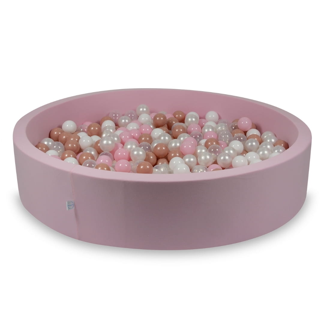 Bällebad 130x30 cm, puderrosa, mit 600 Bällen (transparent, weiß, perlmuttfarben, hellrosa, roségolden)