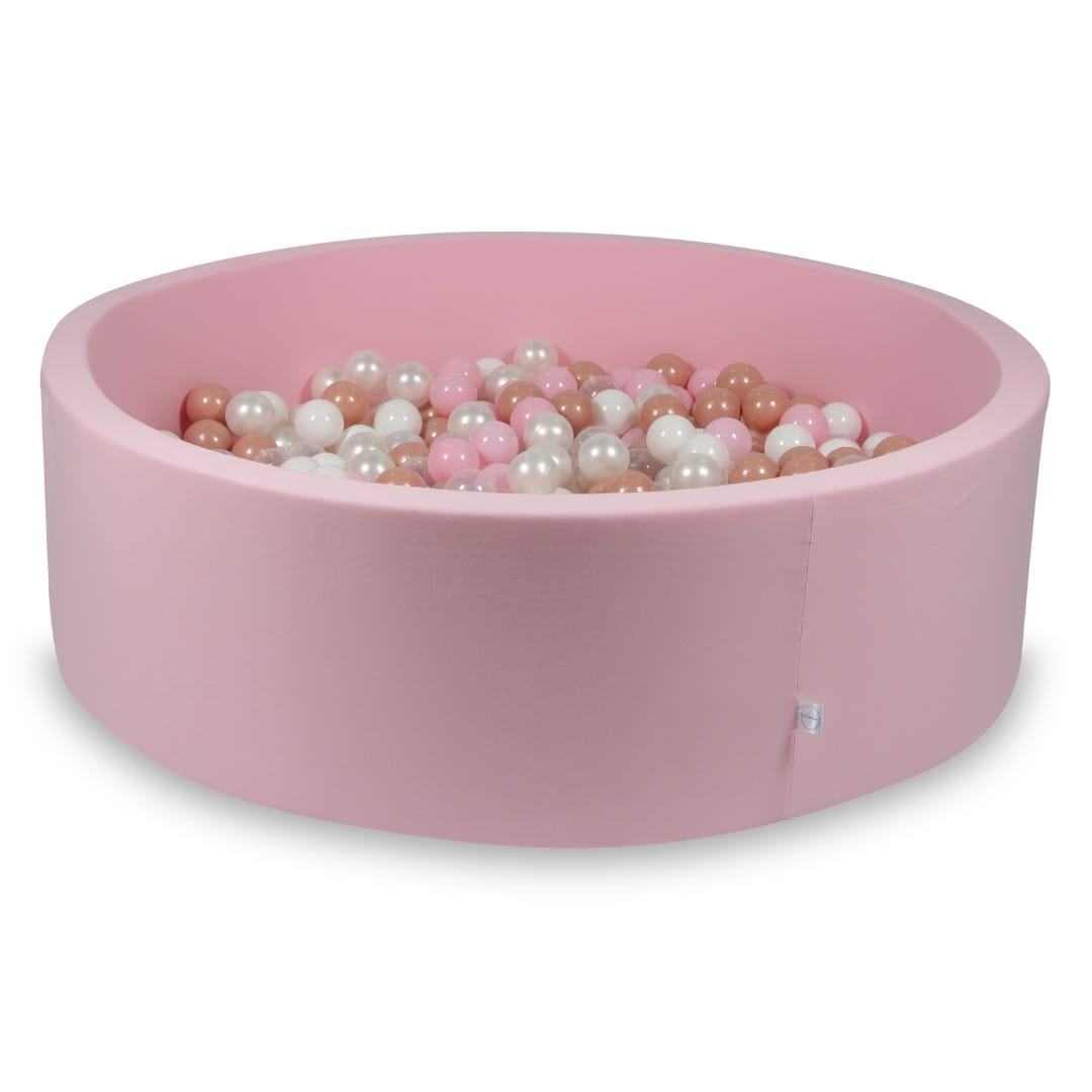 Bällebad 130x40 cm, puderrosa, mit 700 Bällen (transparent, weiß, perlmuttfarben, hellrosa, roségolden)