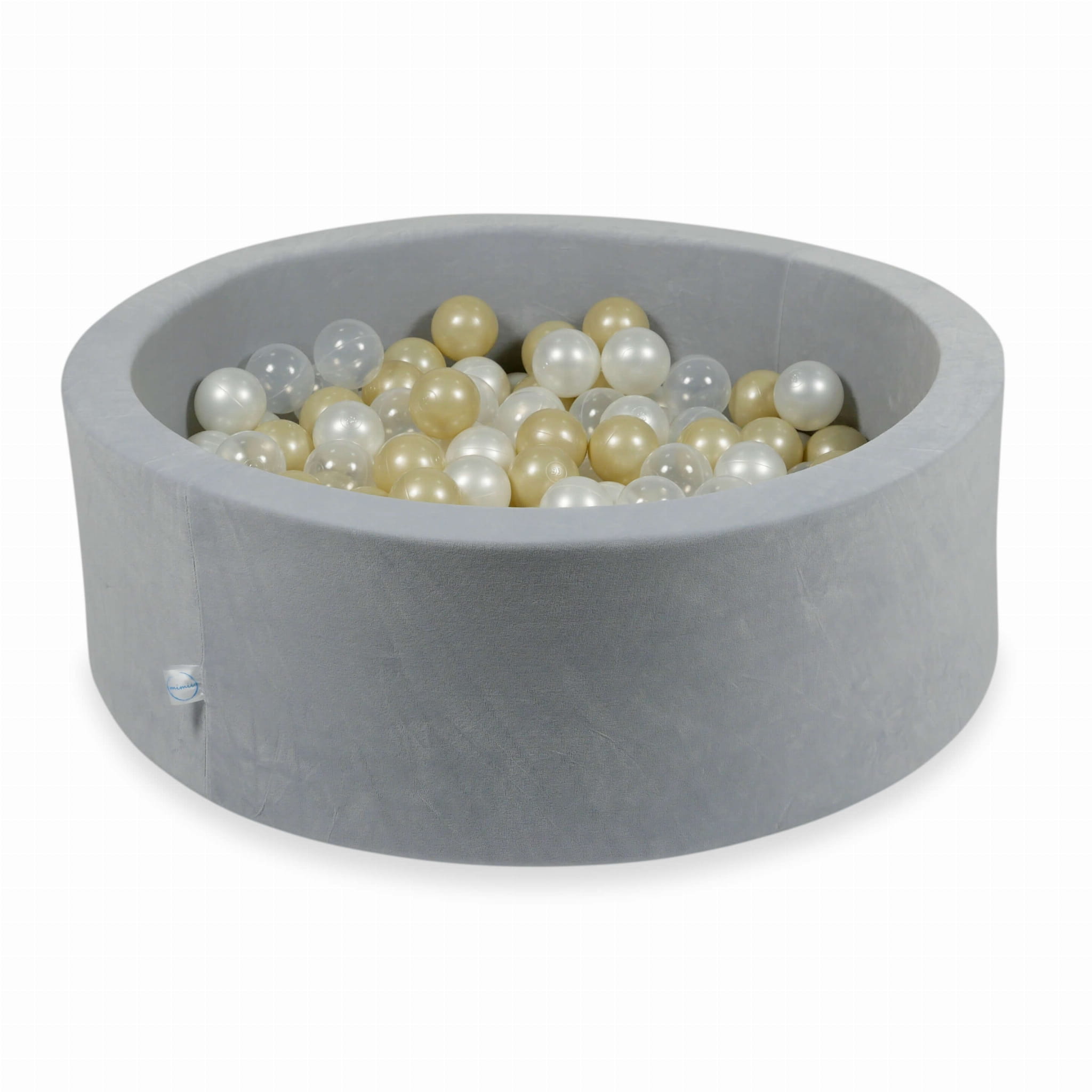 90x30 Velvet Soft hellgraues Bällebad mit 200 Bällen (transparent, hellgold, perlmuttfarben)