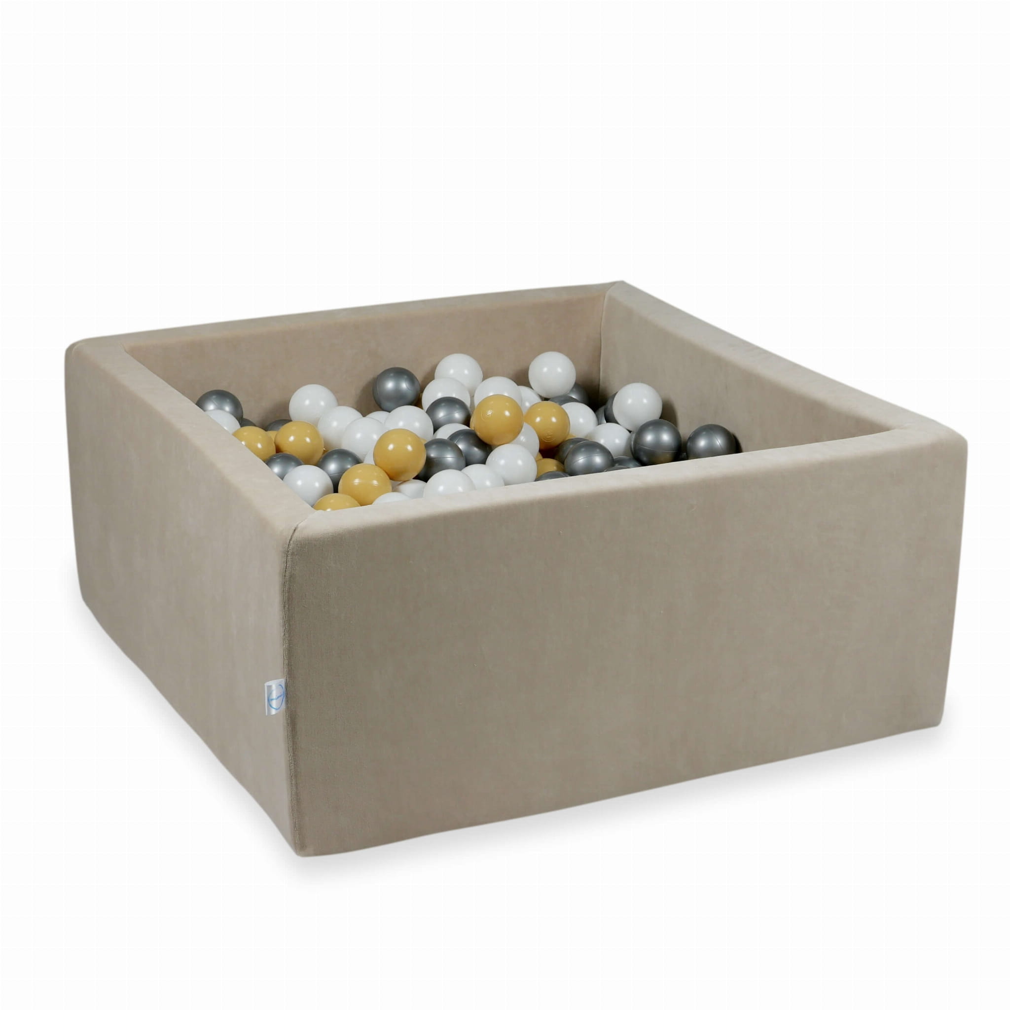 90x90x40 Samtweiches beiges Bällebad mit 400 Bällen (beige, weiß, silber)