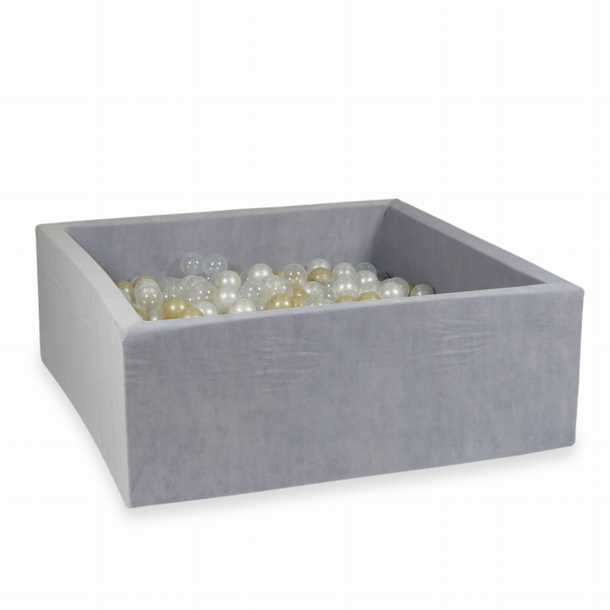 110x110x40 Velvet Soft hellgraues Bällebad mit 600 Bällen (transparent, hellgold, perlmuttfarben)