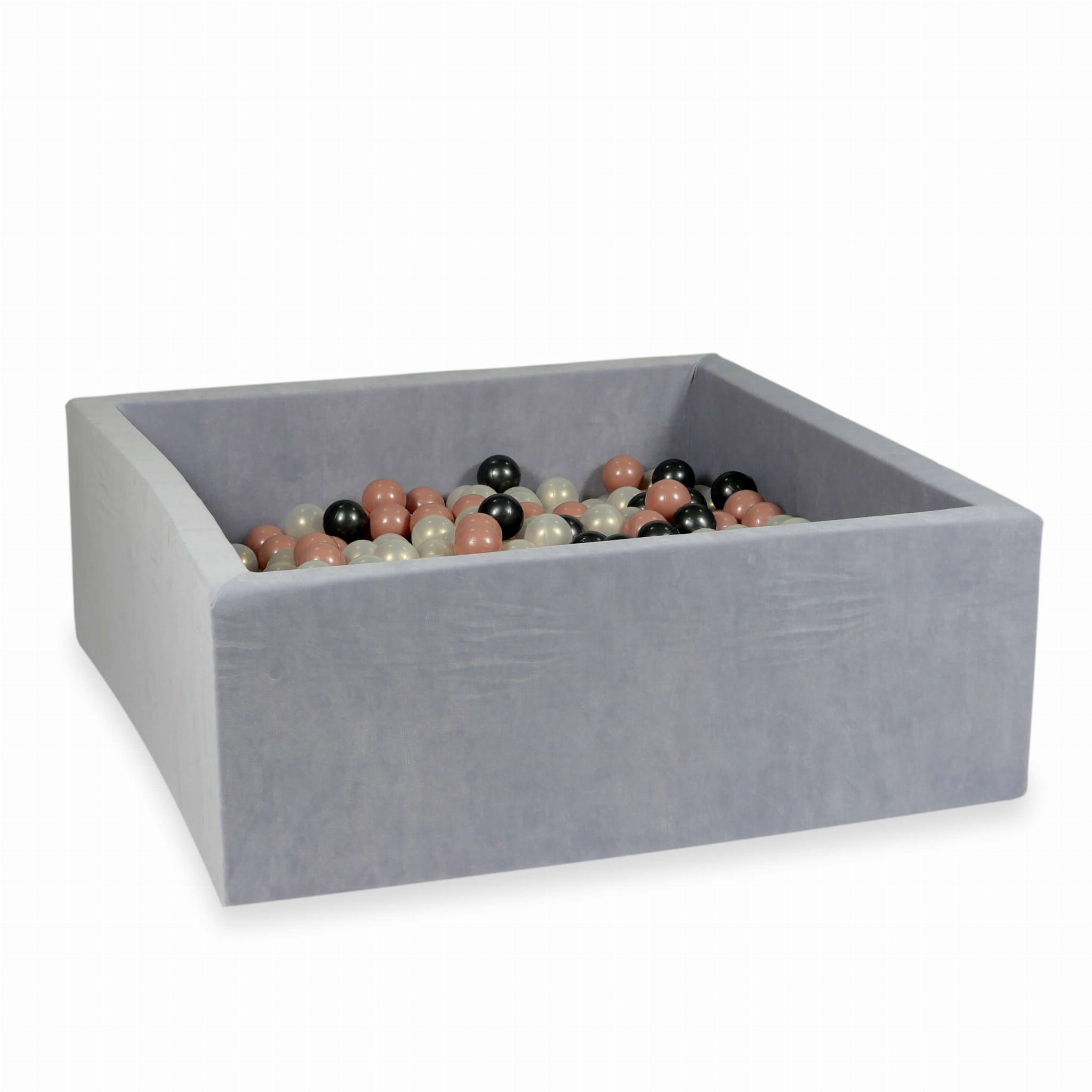 110x110x40 Velvet Soft hellgraues Bällebad mit 600 Bällen (Roségold, irisierend, Metallic-Graphit)